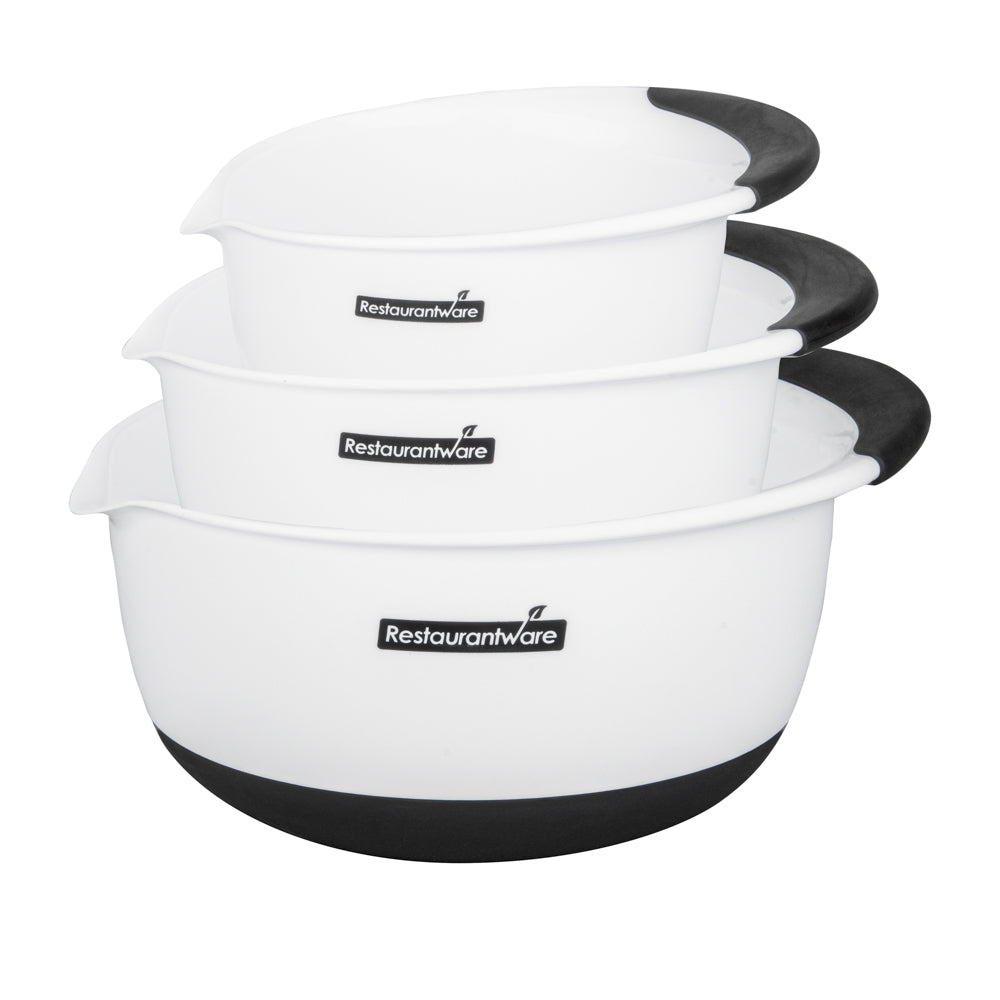 Comfy Grip White Plastic 3-Piece Mixing Bowl Set - with Pour Spout - 1 count box