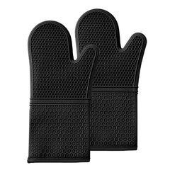 Comfy Grip Black Silicone 2-Piece Oven Mitt Set - Heat-Resistant - 14