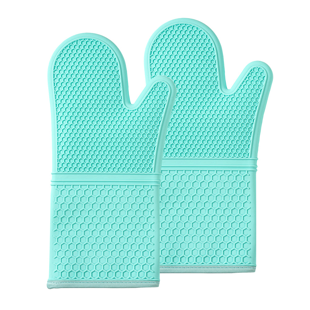 Comfy Grip Turquoise Silicone 2-Piece Oven Mitt Set - Heat-Resistant - 14" x 7 1/4" x 1 1/2" - 1 count box