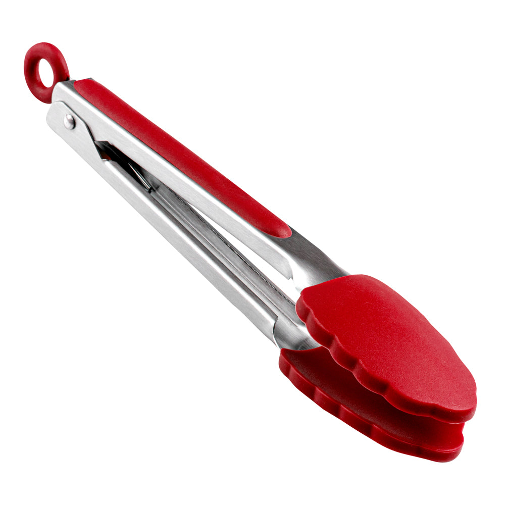 Met Lux Red Stainless Steel Kitchen Tong - Scalloped - 9" x 1 1/2" x 1" - 1 count box