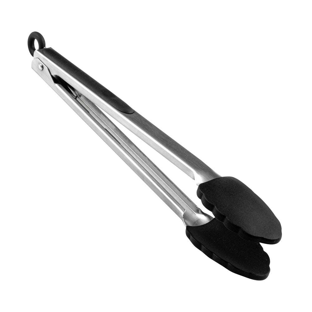 Met Lux Black Stainless Steel Kitchen Tong - Scalloped - 12" x 1 3/4" x 1" - 1 count box