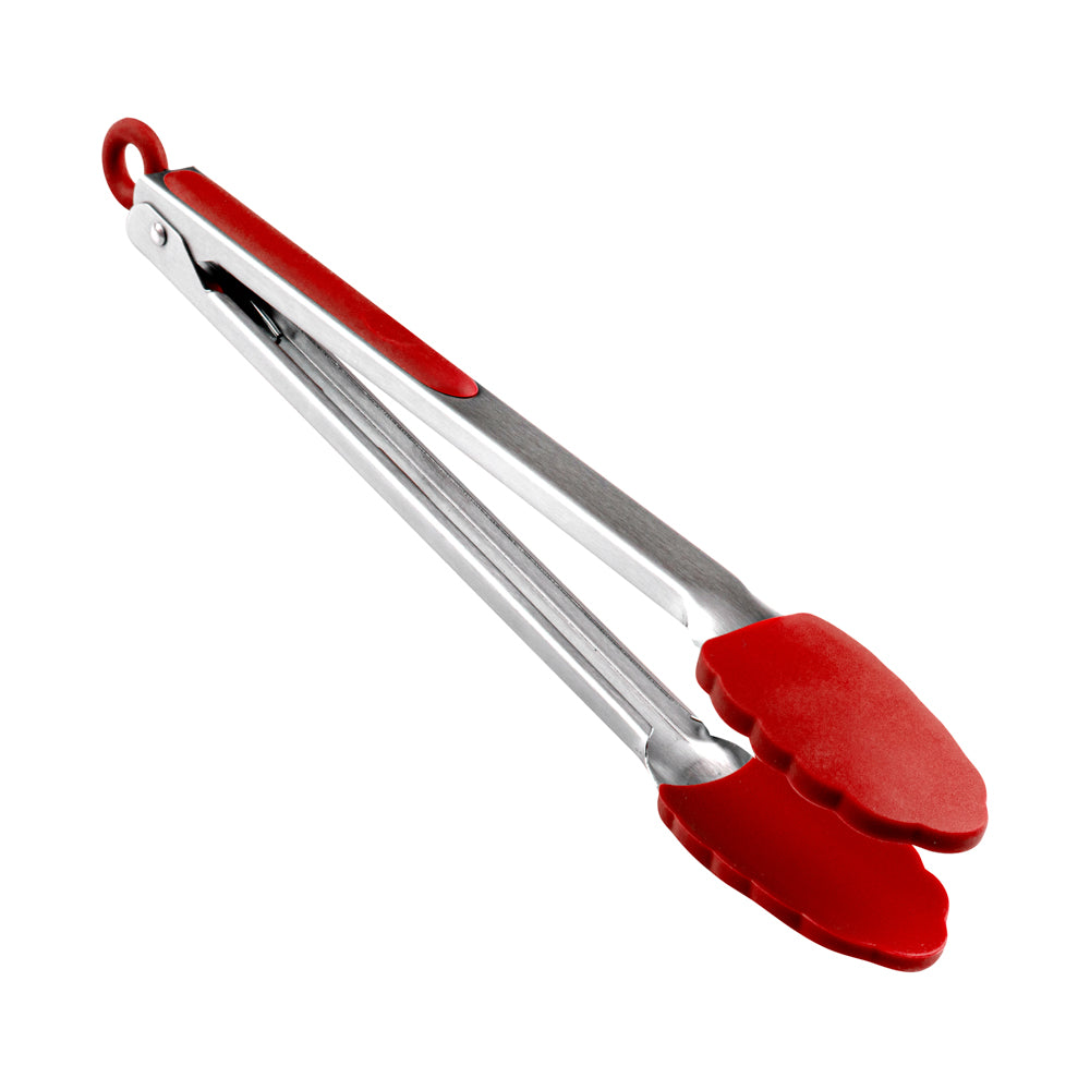 Met Lux Red Stainless Steel Kitchen Tong - Scalloped - 12" x 1 3/4" x 1" - 1 count box