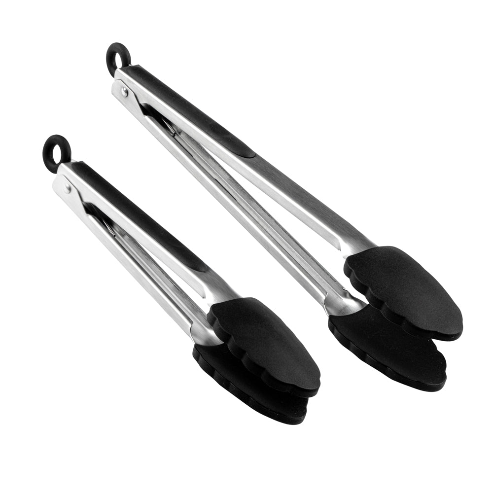 Met Lux Black Stainless Steel 2-Piece Kitchen Tong Set - Scalloped - 12" x 1 3/4" x 2" - 1 count box