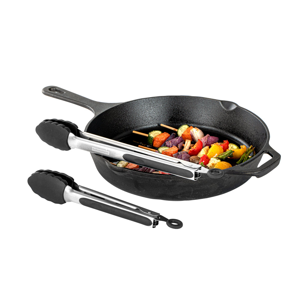 Met Lux Black Stainless Steel 2-Piece Kitchen Tong Set - Scalloped - 12" x 1 3/4" x 2" - 1 count box