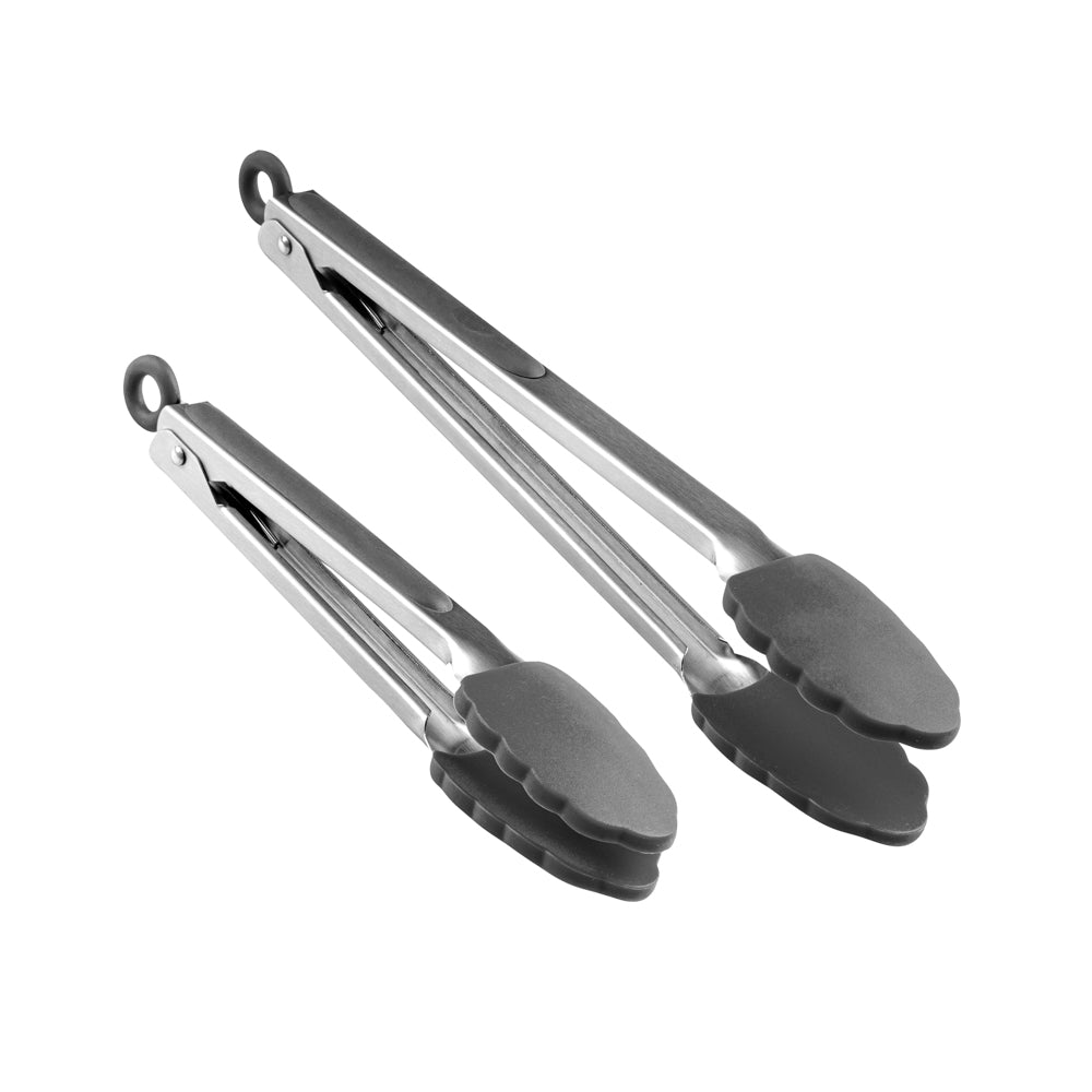 Met Lux Gray Stainless Steel 2-Piece Kitchen Tong Set - Scalloped - 12" x 1 3/4" x 2" - 1 count box