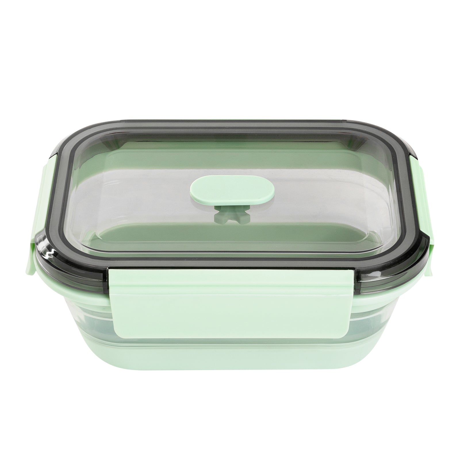 Fresh Hero 27 oz Green Plastic Airtight Food Storage Container - with Vented Lid, Collapsible - 7 1/4" x 5 1/2" x 2 3/4" - 20 count box