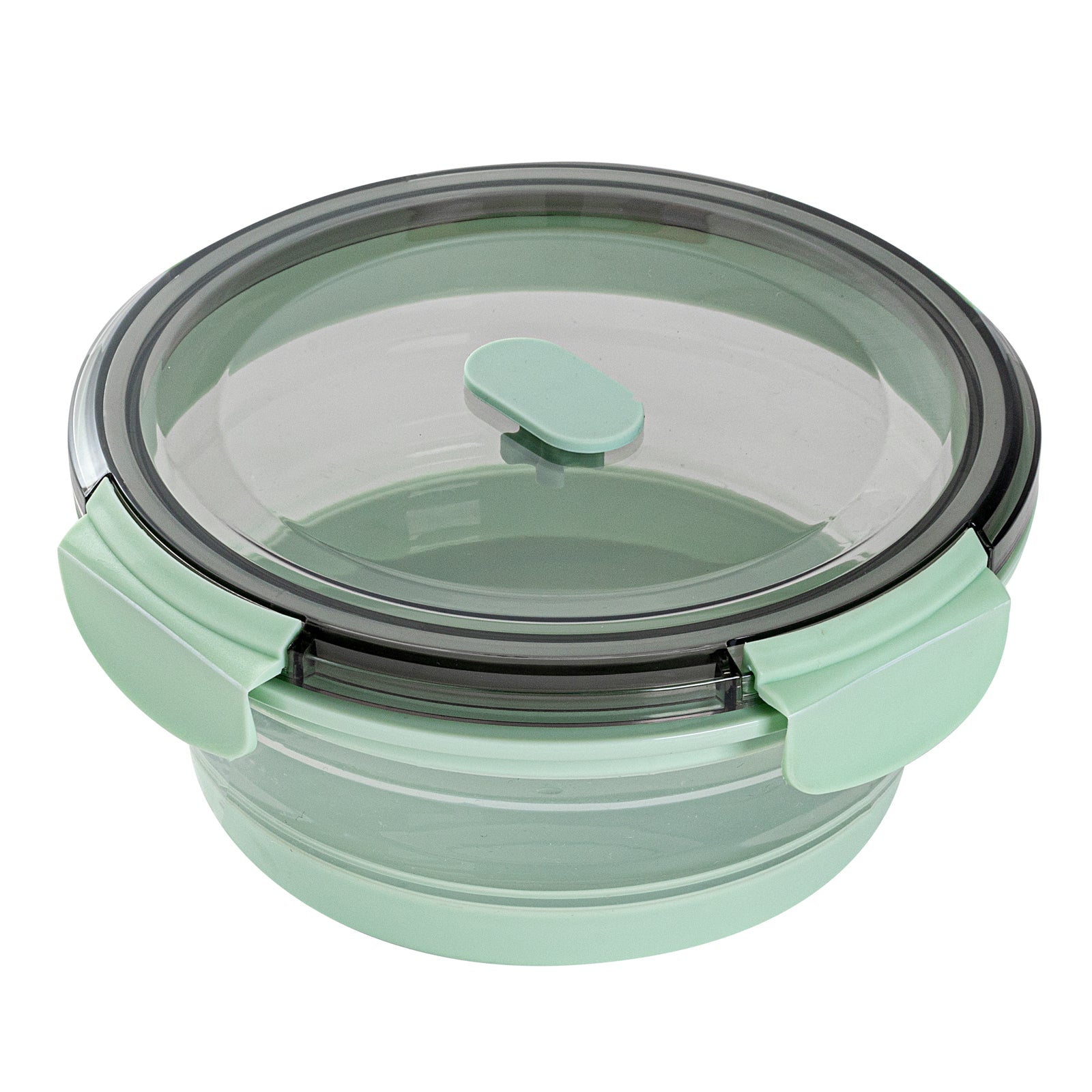 Fresh Hero 34 oz Green Plastic Airtight Food Storage Container - with Vented Lid, Collapsible - 7 1/4" x 7 1/4" x 3" - 20 count box