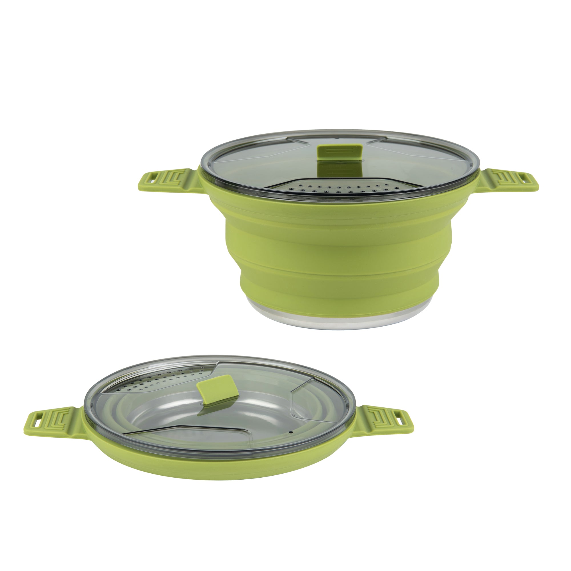 Hi Tek 2.5L Green Silicone Collapsible Pot - with Lid - 12 1/2" x 8 3/4" x 4 3/4" - 20 count box