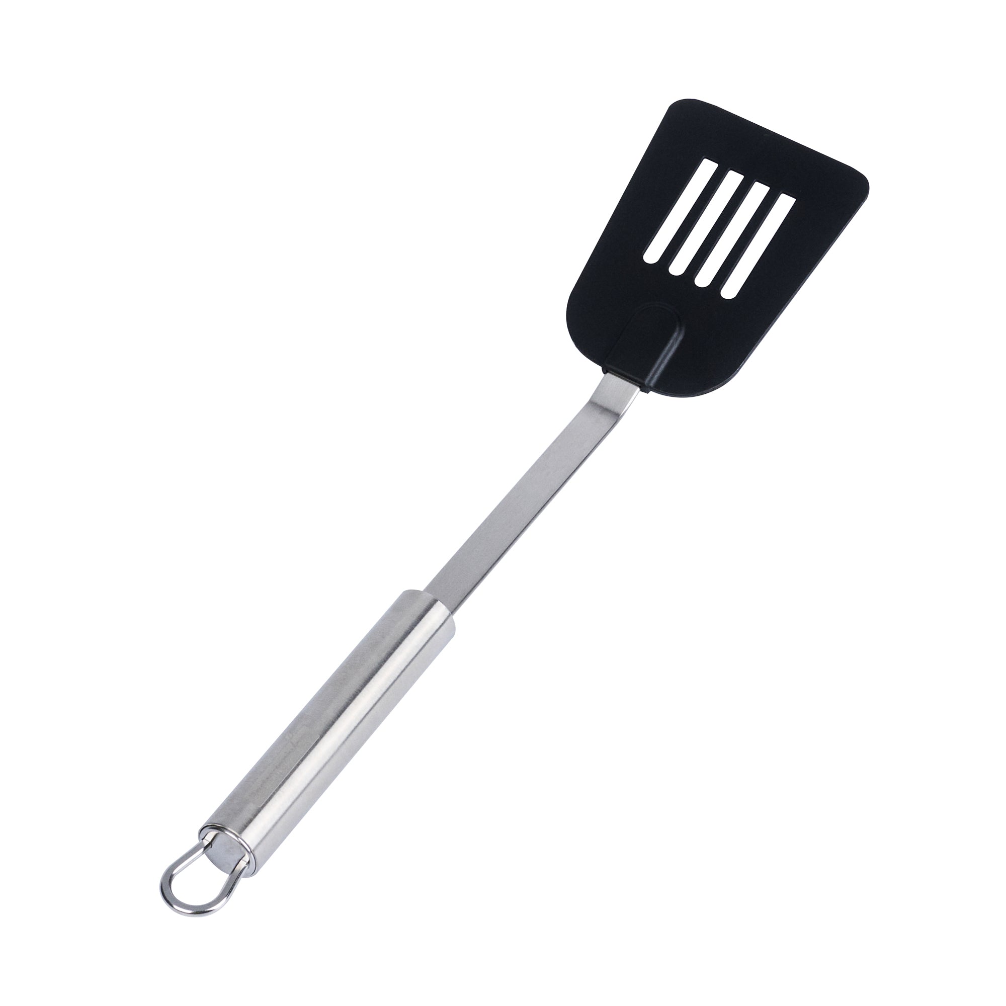 German Standard Black Nylon High Heat Slotted Turner / Spatula - with Stainless Steel Handle - 12 3/4'' - 1 count box