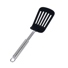 German Standard Black Nylon High Heat Slotted Turner / Spatula - with Stainless Steel Handle - 12 1/2'' - 1 count box