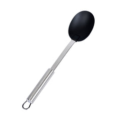 German Standard Black Nylon High Heat Solid Serving Spoon - with Stainless Steel Handle - 12 1/2'' x 2 1/2'' x 1 1/2'' - 1 count box