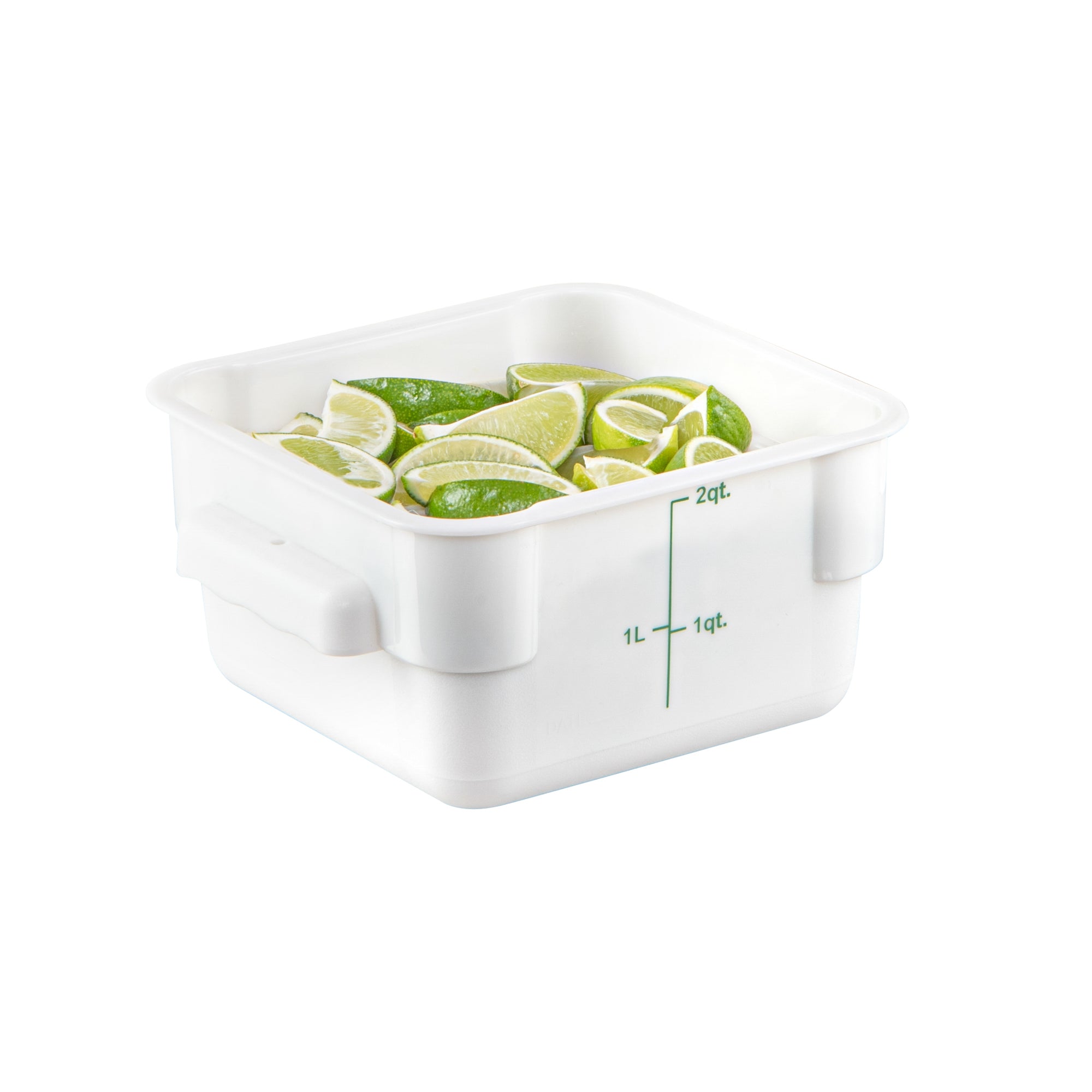 Met Lux 2 qt Square White Plastic Food Storage Container - with Green Volume Markers - 7" x 7" x 4" - 10 count box