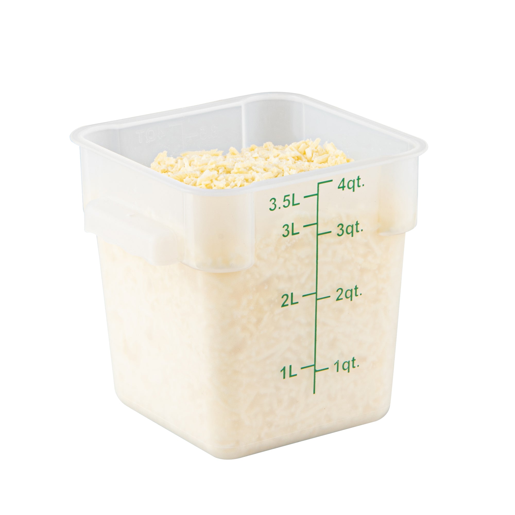 Met Lux 4 qt Square Translucent Plastic Food Storage Container - with Green Volume Markers - 7" x 7" x 7 1/2" - 10 count box