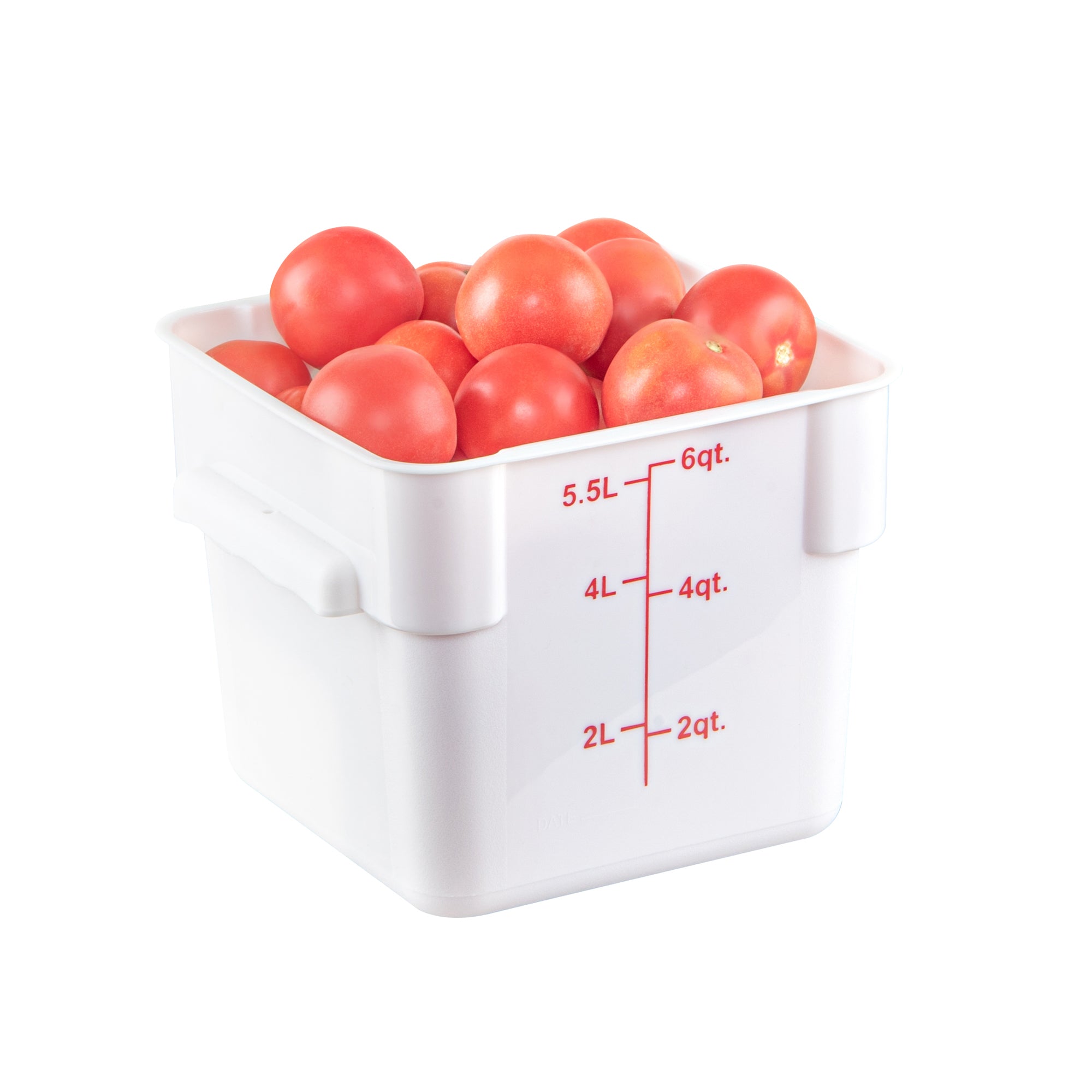 Met Lux 6 qt Square White Plastic Food Storage Container - with Red Volume Markers - 9" x 9" x 7 1/2" - 10 count box