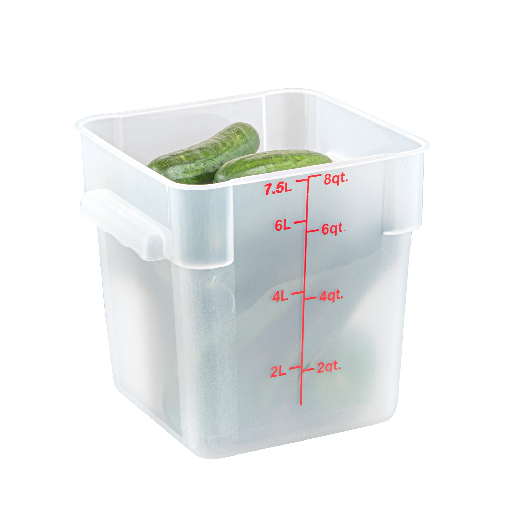 Met Lux 8 qt Square Translucent Plastic Food Storage Container - with Red Volume Markers - 8 3/4" x 8 3/4" x 8 1/2" - 10 count box