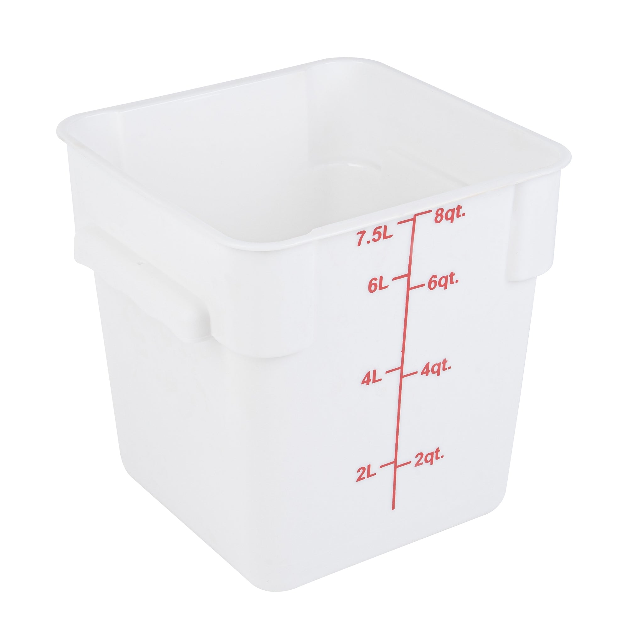 Met Lux 8 qt Square White Plastic Food Storage Container - with Red Volume Markers - 8 3/4" x 8 3/4" x 8 1/2" - 10 count box