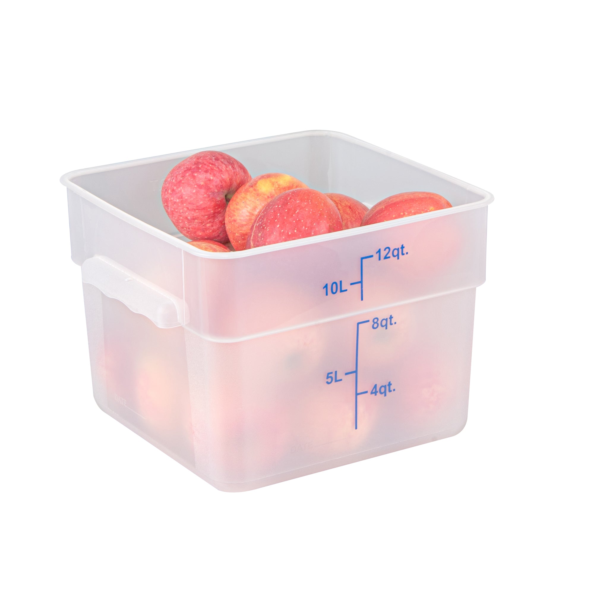 Met Lux 12 qt Square Translucent Plastic Food Storage Container - with Blue Volume Markers - 11" x 11" x 8" - 10 count box