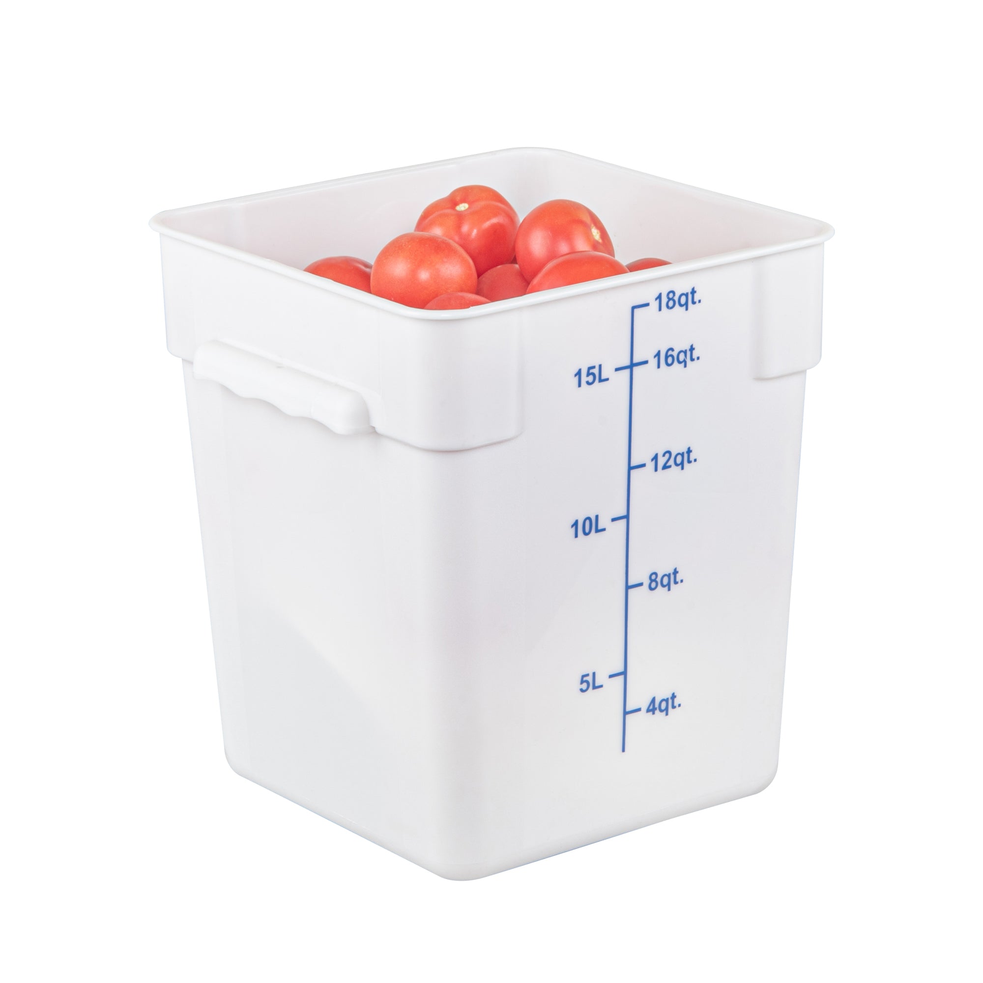 Met Lux 18 qt Square White Plastic Food Storage Container - with Blue Volume Markers - 11" x 11" x 12 1/2" - 10 count box