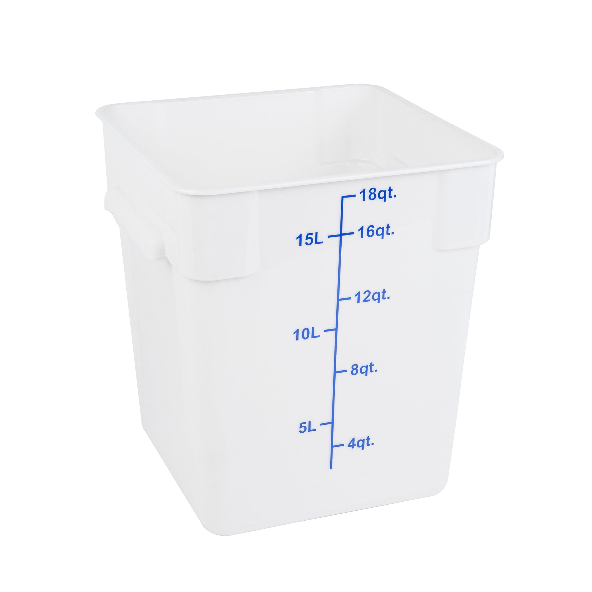 Met Lux 18 qt Square White Plastic Food Storage Container - with Blue Volume Markers - 11" x 11" x 12 1/2" - 10 count box