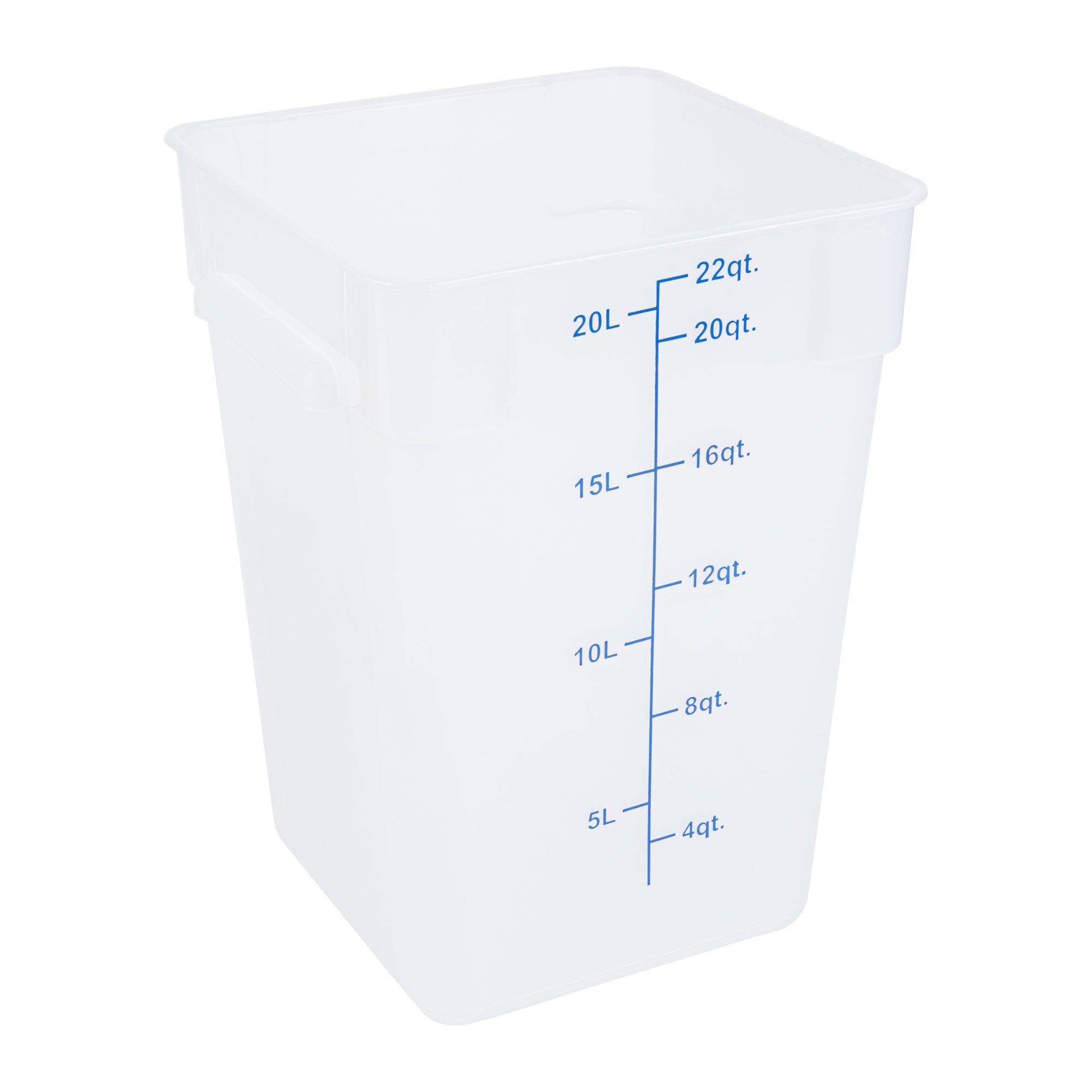 Met Lux 22 qt Square Translucent Plastic Food Storage Container - with Blue Volume Markers - 11" x 11" x 15 1/2" - 10 count box