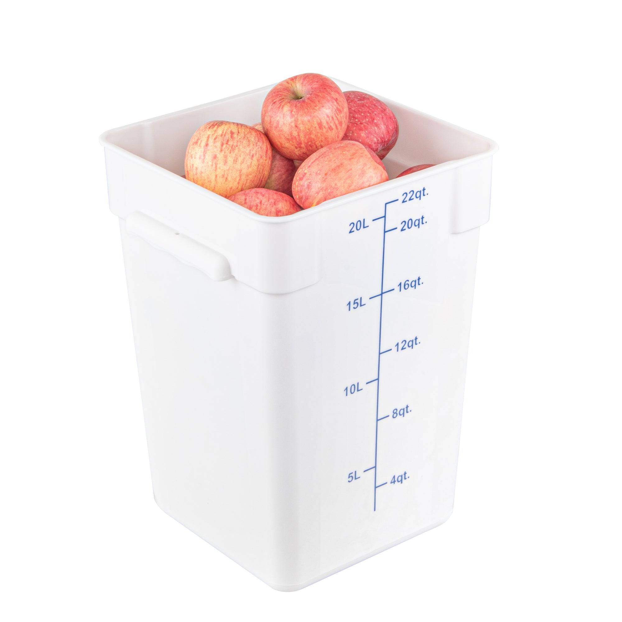 Met Lux 22 qt Square White Plastic Food Storage Container - with Blue Volume Markers - 11" x 11" x 15 1/2" - 10 count box