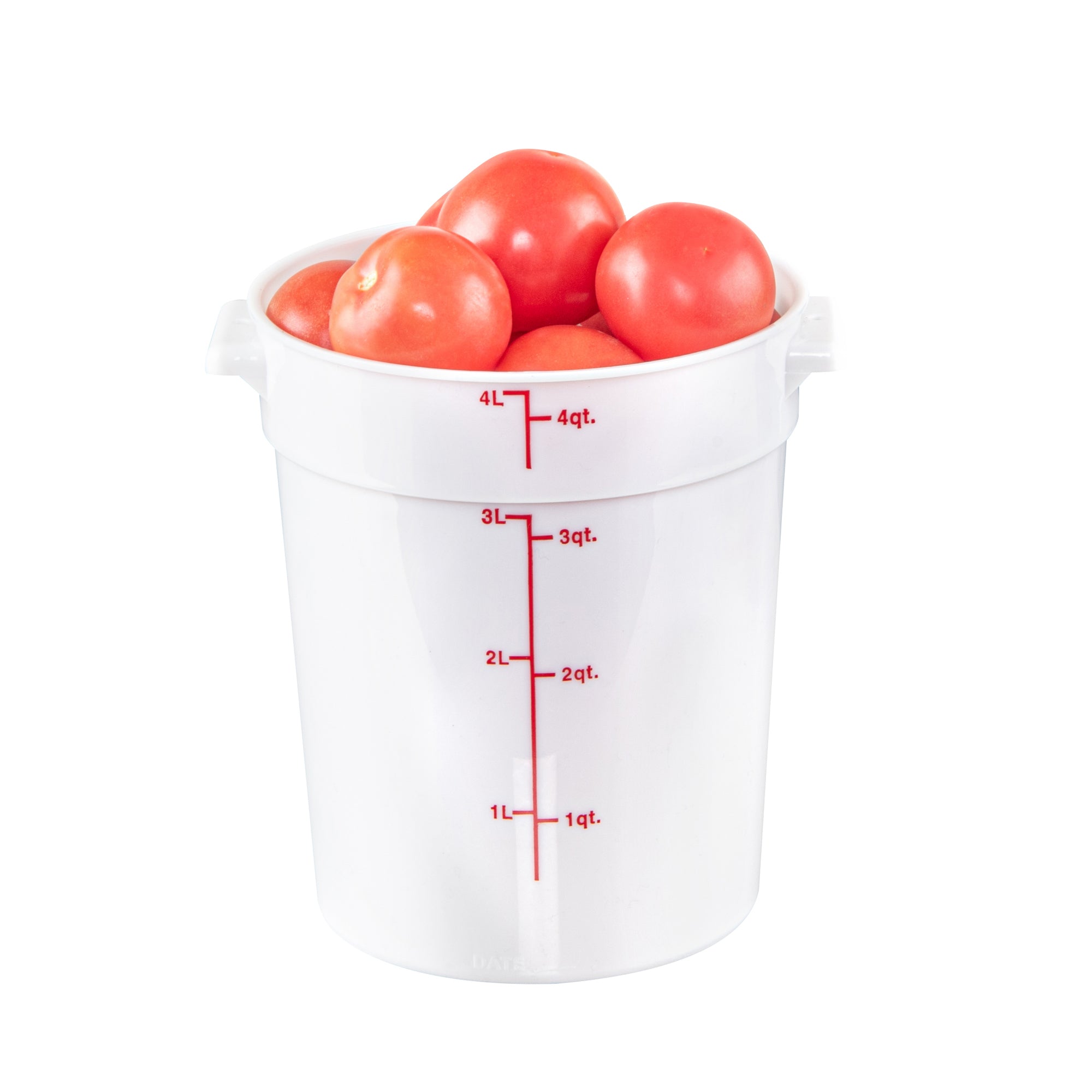 Met Lux 4 qt Round White Plastic Food Storage Container - with Red Volume Markers - 7 1/4" x 7 1/4" x 8 1/2" - 10 count box