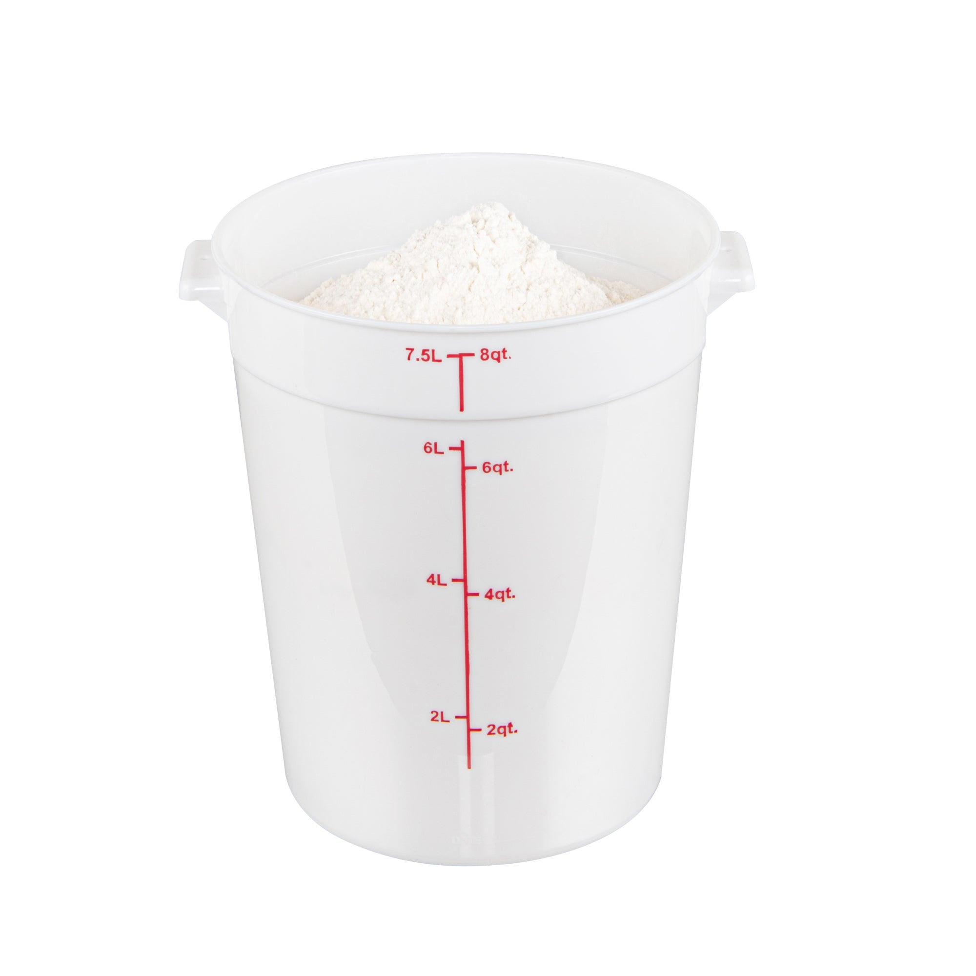 Met Lux 8 qt Round White Plastic Food Storage Container - with Red Volume Markers - 8 3/4" x 8 3/4" x 10 3/4" - 10 count box