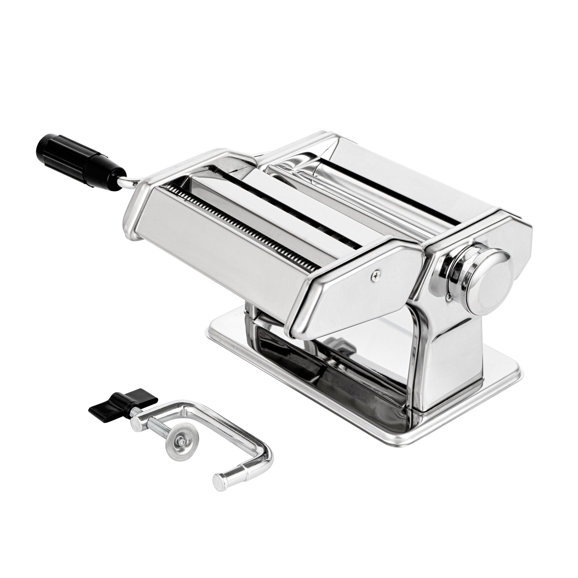 Met Lux Stainless Steel Manual Pasta Machine - 9 Adjustable Thickness Settings, with 2 Cutting Attachments - 1 count box