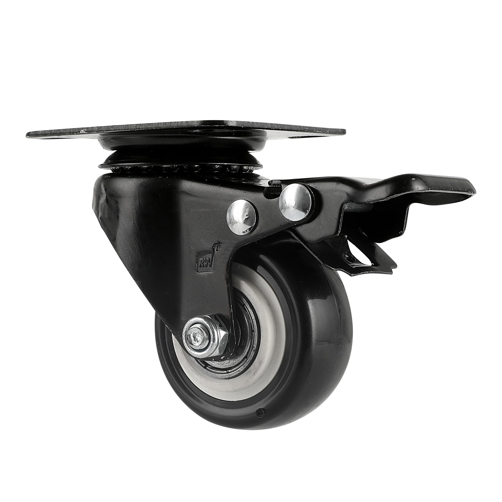 RW Hardware Black Swivel Plate Caster - with Brakes and Mounting Hardware - 2" - 4 count box