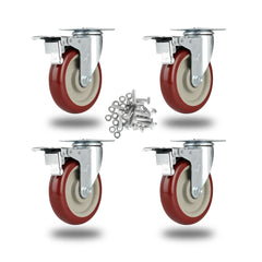 RW Hardware Red Swivel Plate Caster - with Brakes and Mounting Hardware - 5