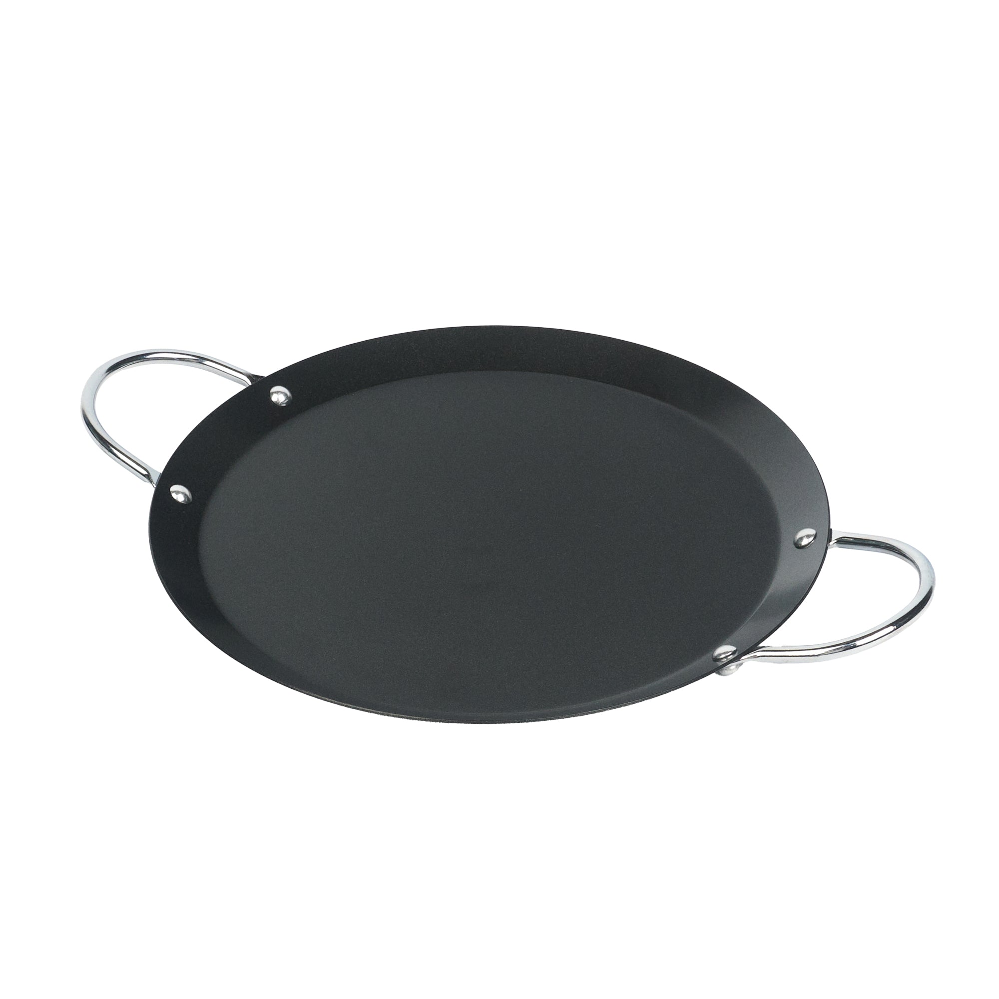 Met Lux Round Carbon Steel Griddle - Non-Stick, with Chrome Handles - 9" - 10 count box