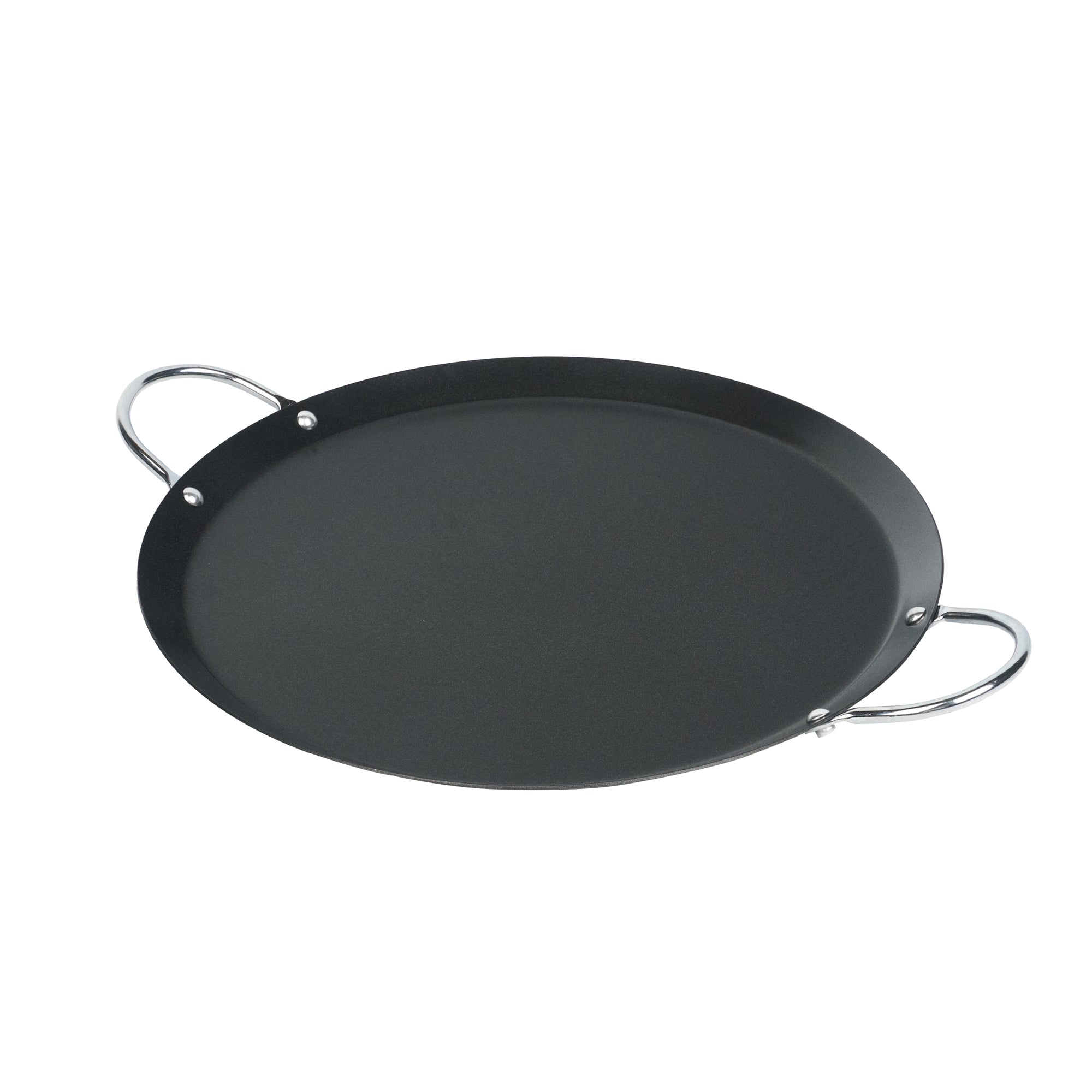 Met Lux Round Carbon Steel Griddle - Non-Stick, with Chrome Handles - 11" - 10 count box