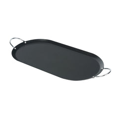 Met Lux Oval Black Carbon Steel Double Burner Griddle - Non-Stick, With Chrome Handles - 17