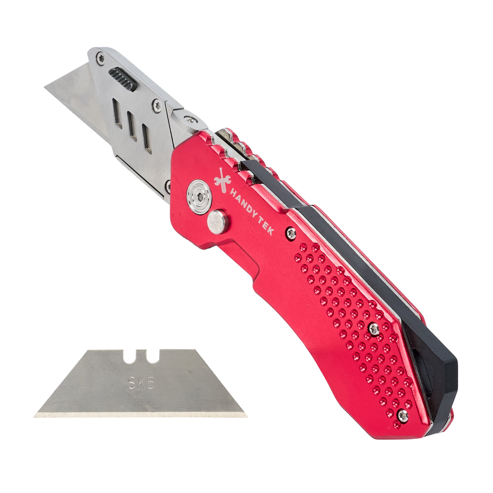 Handy Tek Red Folding Utility Knife - Quick Change, Lock Back, Heavy Duty - 6 3/4" - 6 count box