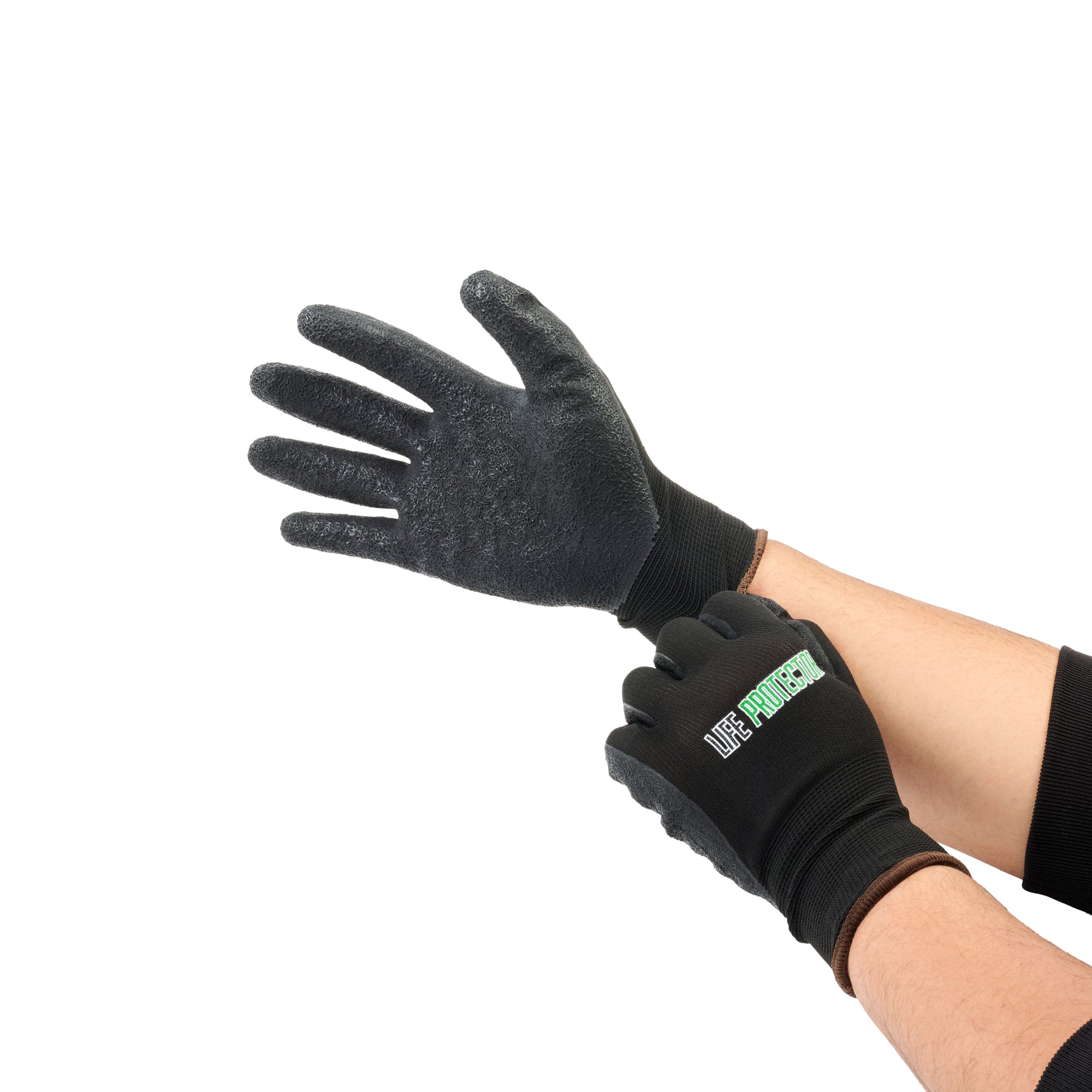 Life Protector Black Nylon Large Work Glove - with Crinkle Latex Palm Coating - 10 count box