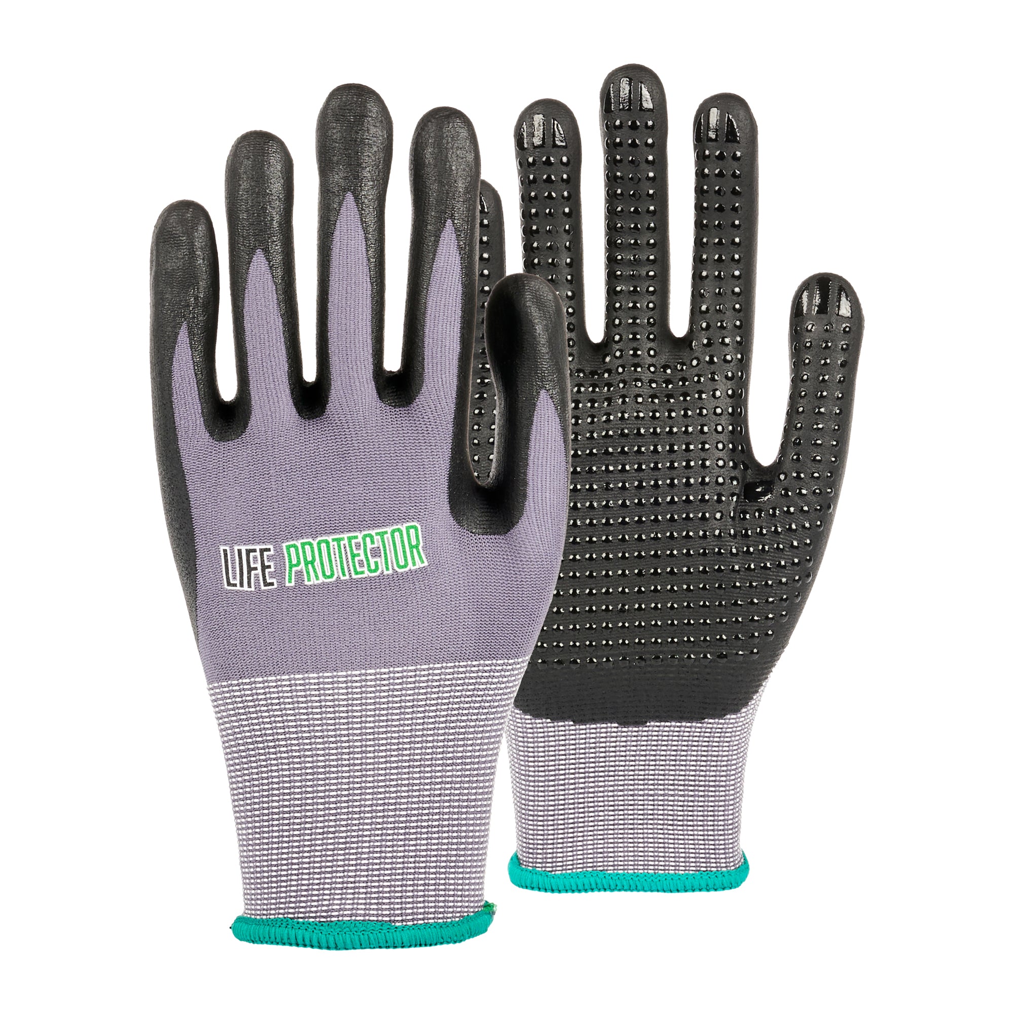 Life Protector Gray Nylon / Spandex Medium Work Glove - with Ultra-Thin Foam Nitrile Palm Coating and Dots - 10 count box