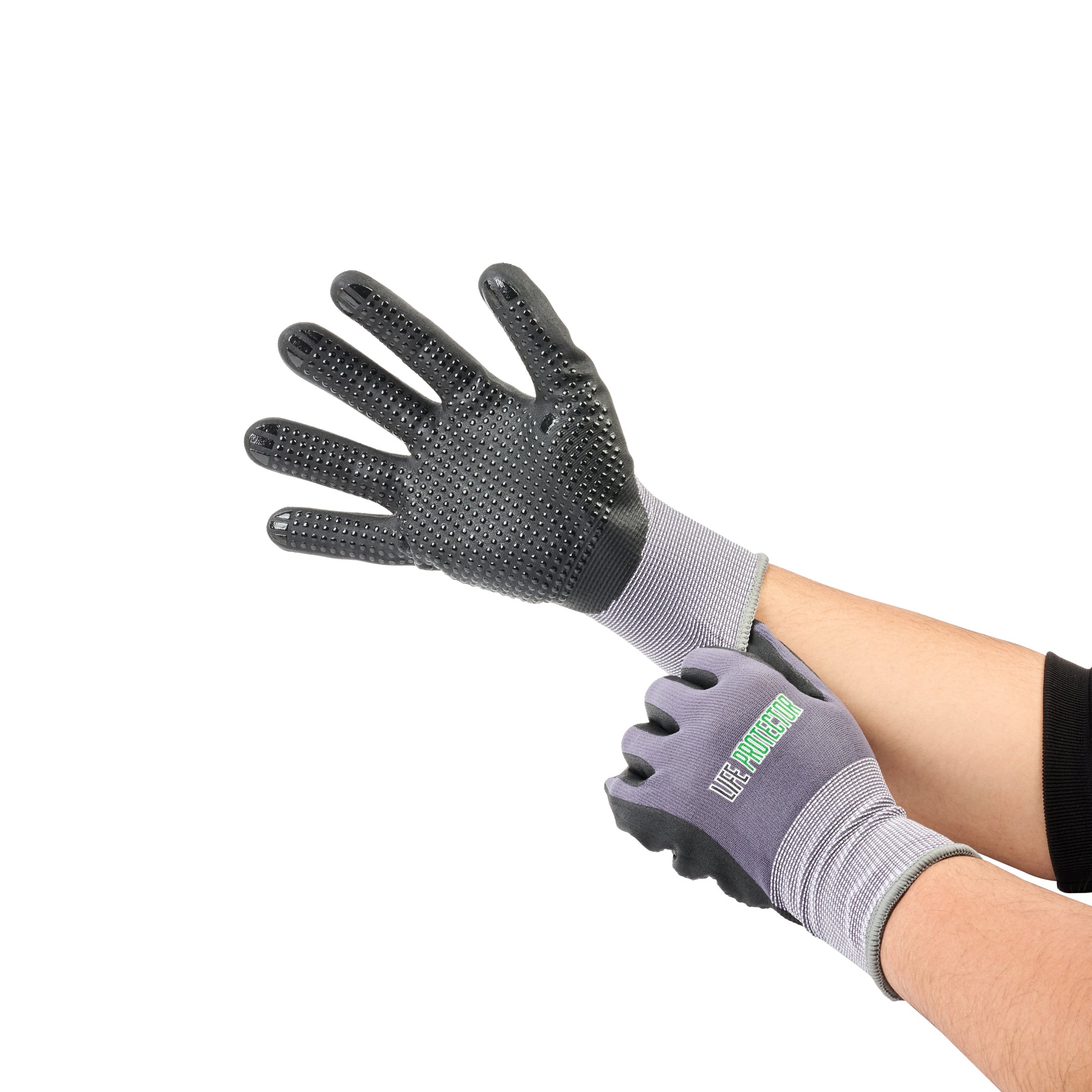 Life Protector Gray Nylon / Spandex Extra Large Work Glove - with Ultra-Thin Foam Nitrile Palm Coating and Dots - 10 count box