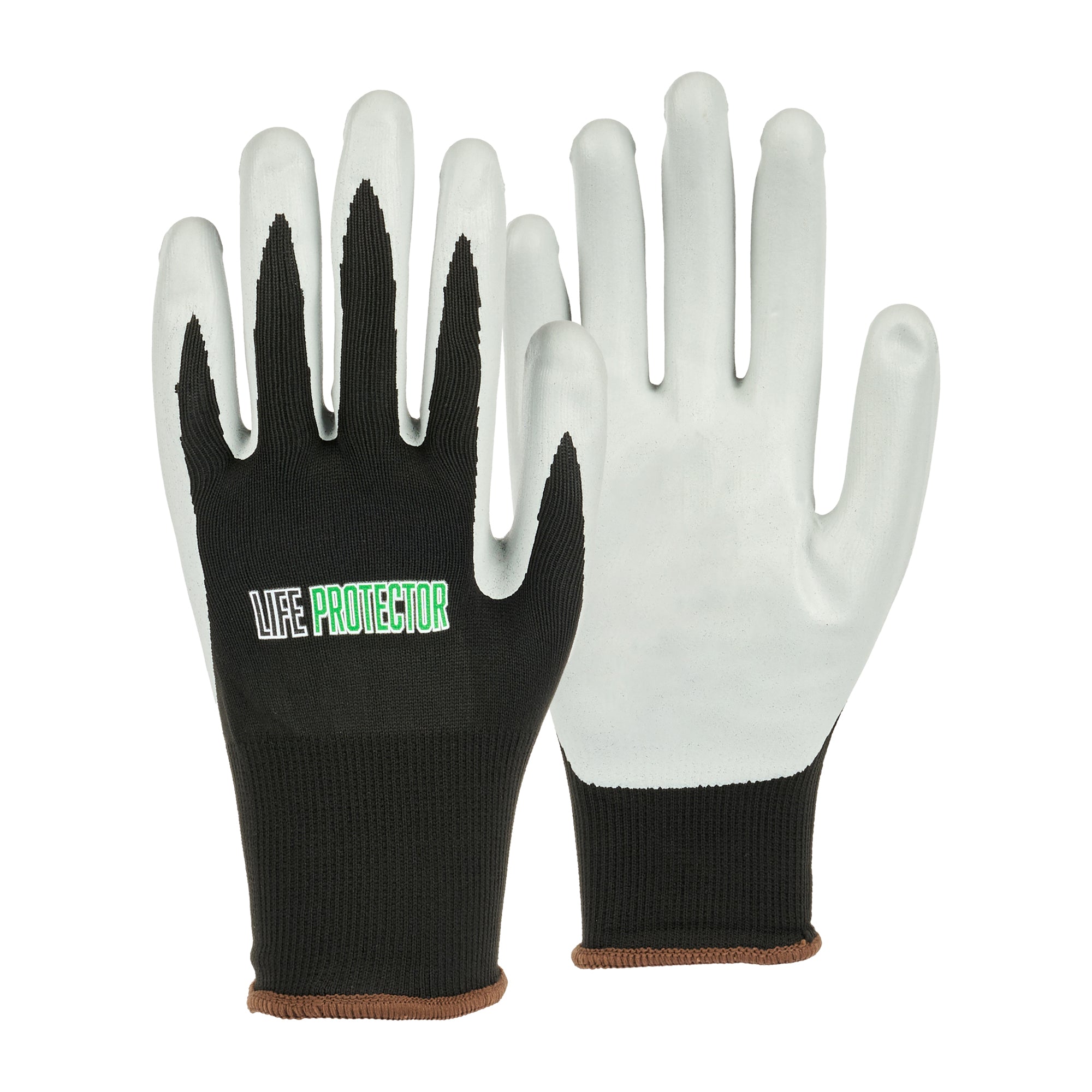 Life Protector Black Nitrile Large Work Glove - with Foam Nitrile Palm Coating - 10 count box