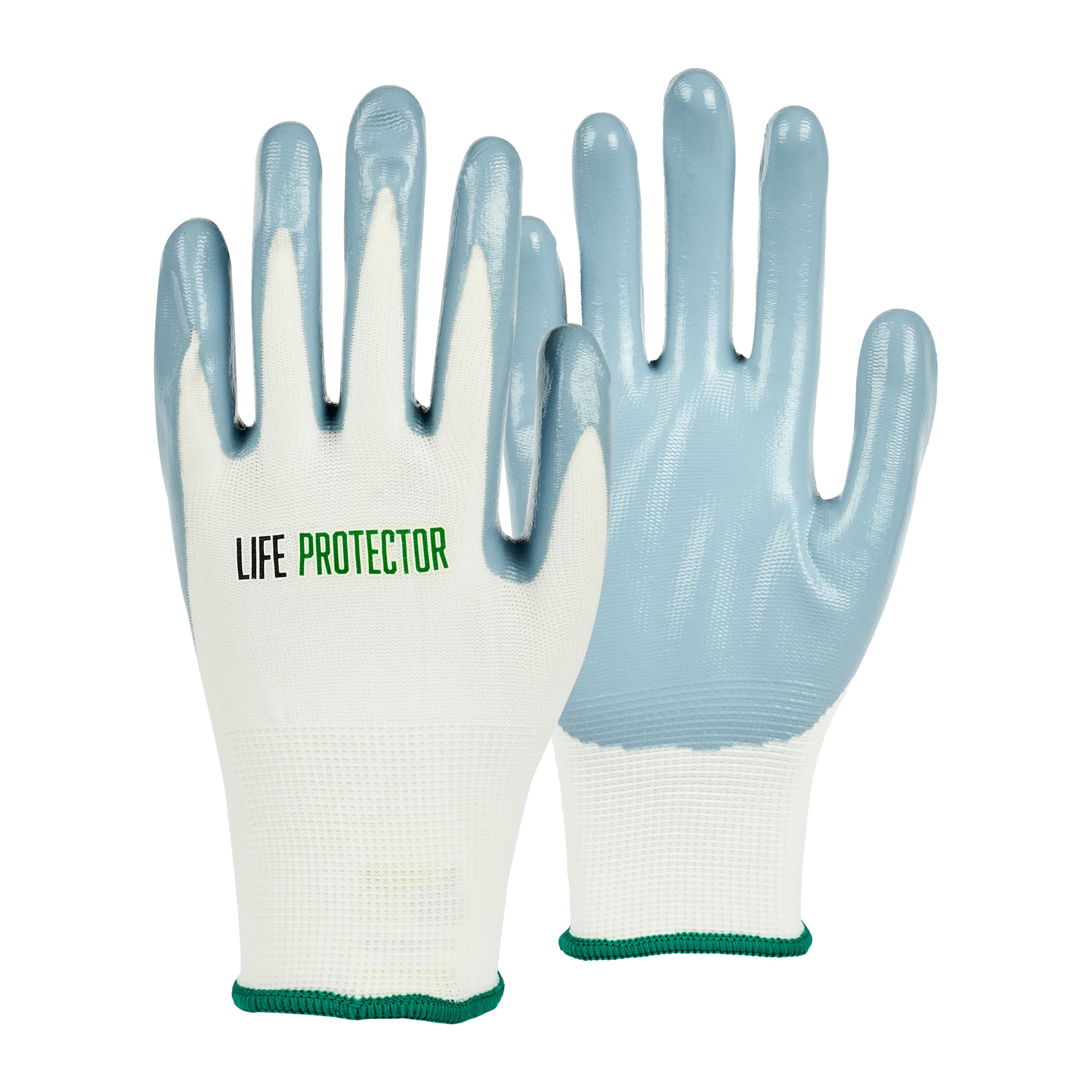 Life Protector White Nylon Medium Work Glove - with Flat Nitrile Palm Coating - 10 count box