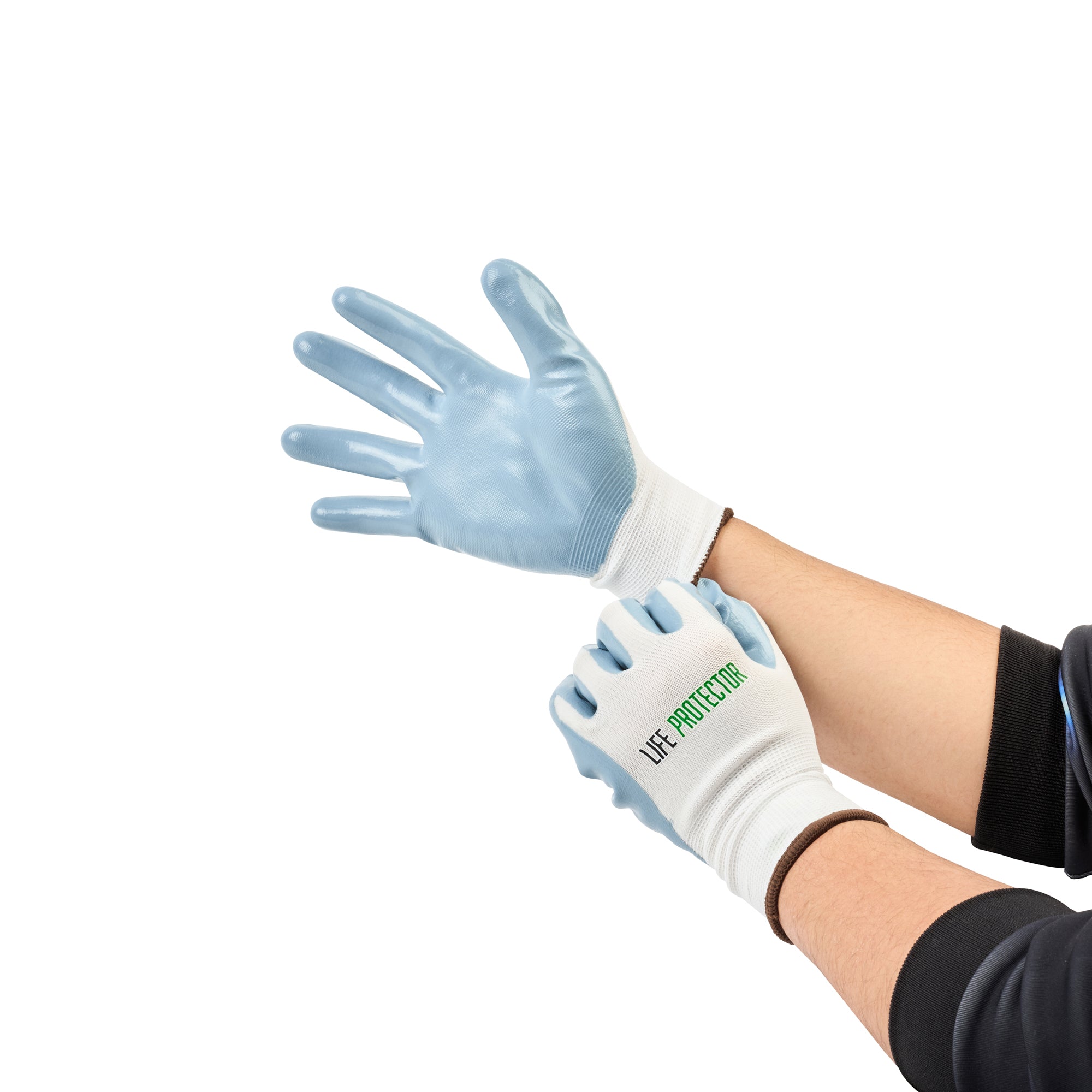 Life Protector White Nylon Large Work Glove - with Flat Nitrile Palm Coating - 10 count box