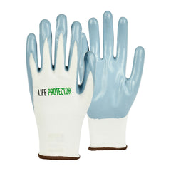 Life Protector White Nylon Large Work Glove - with Flat Nitrile Palm Coating - 10 count box