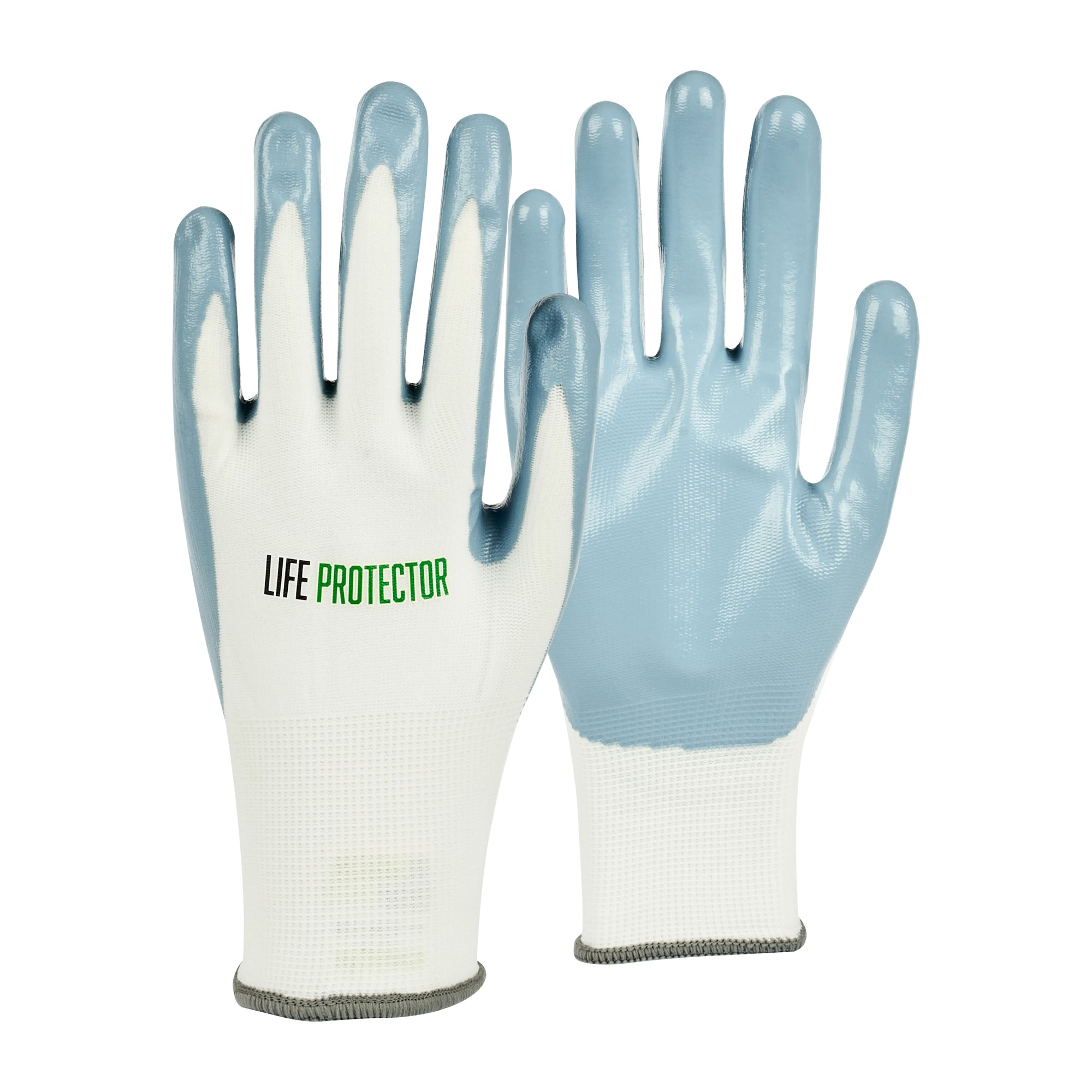 Life Protector White Nylon Extra Large Work Glove - with Flat Nitrile Palm Coating - 10 count box