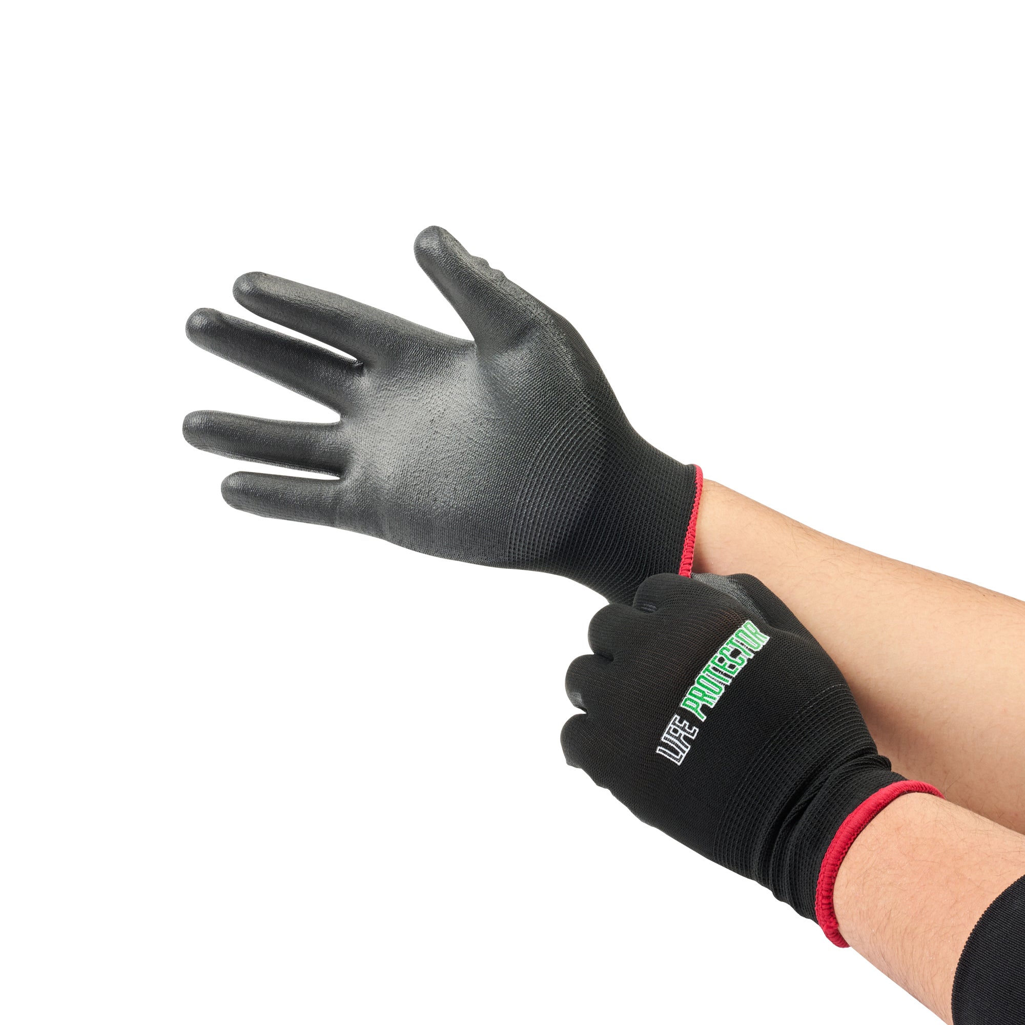 Life Protector Black Nylon Small Work Glove - with Polyurethane Palm Coating - 10 count box