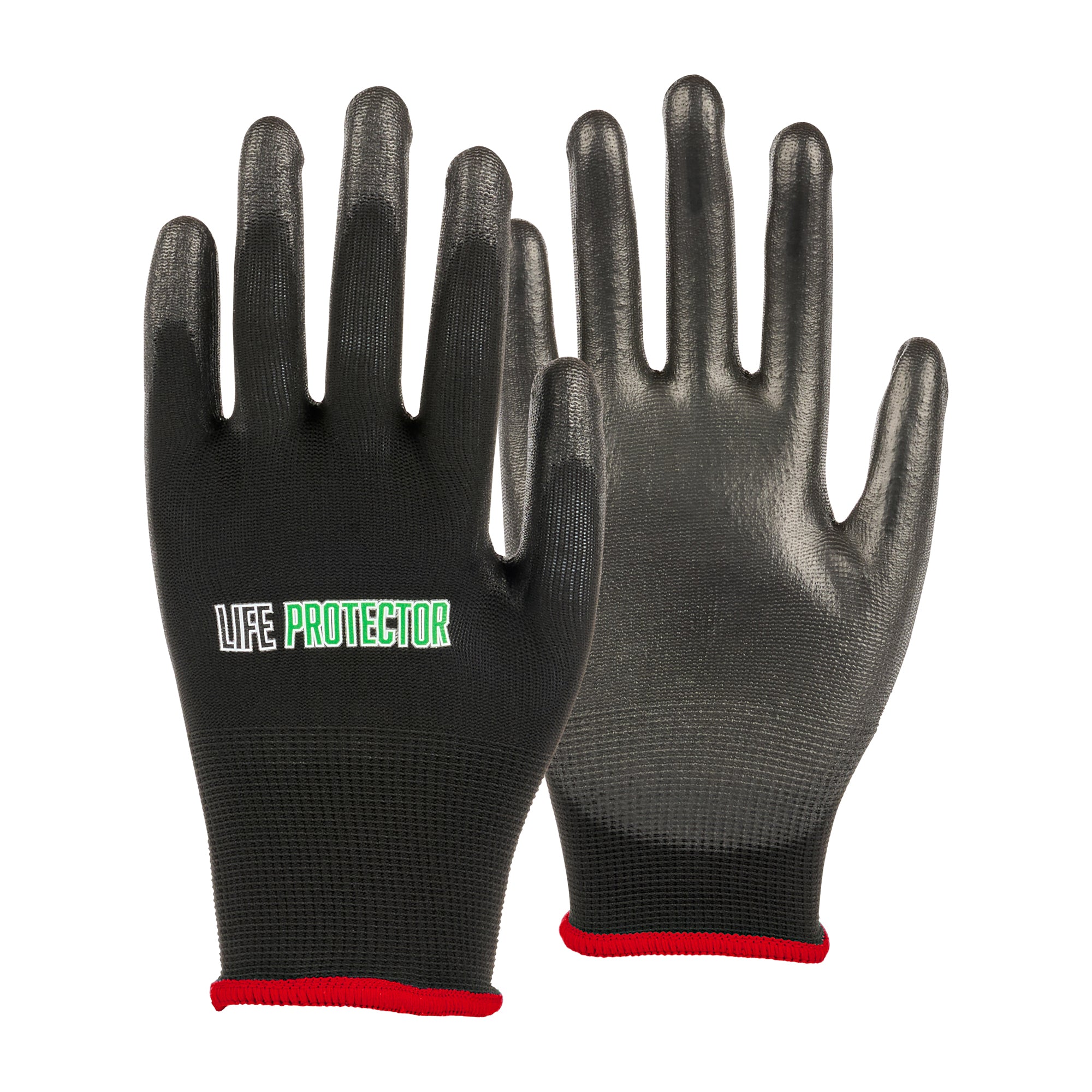 Life Protector Black Nylon Small Work Glove - with Polyurethane Palm Coating - 10 count box