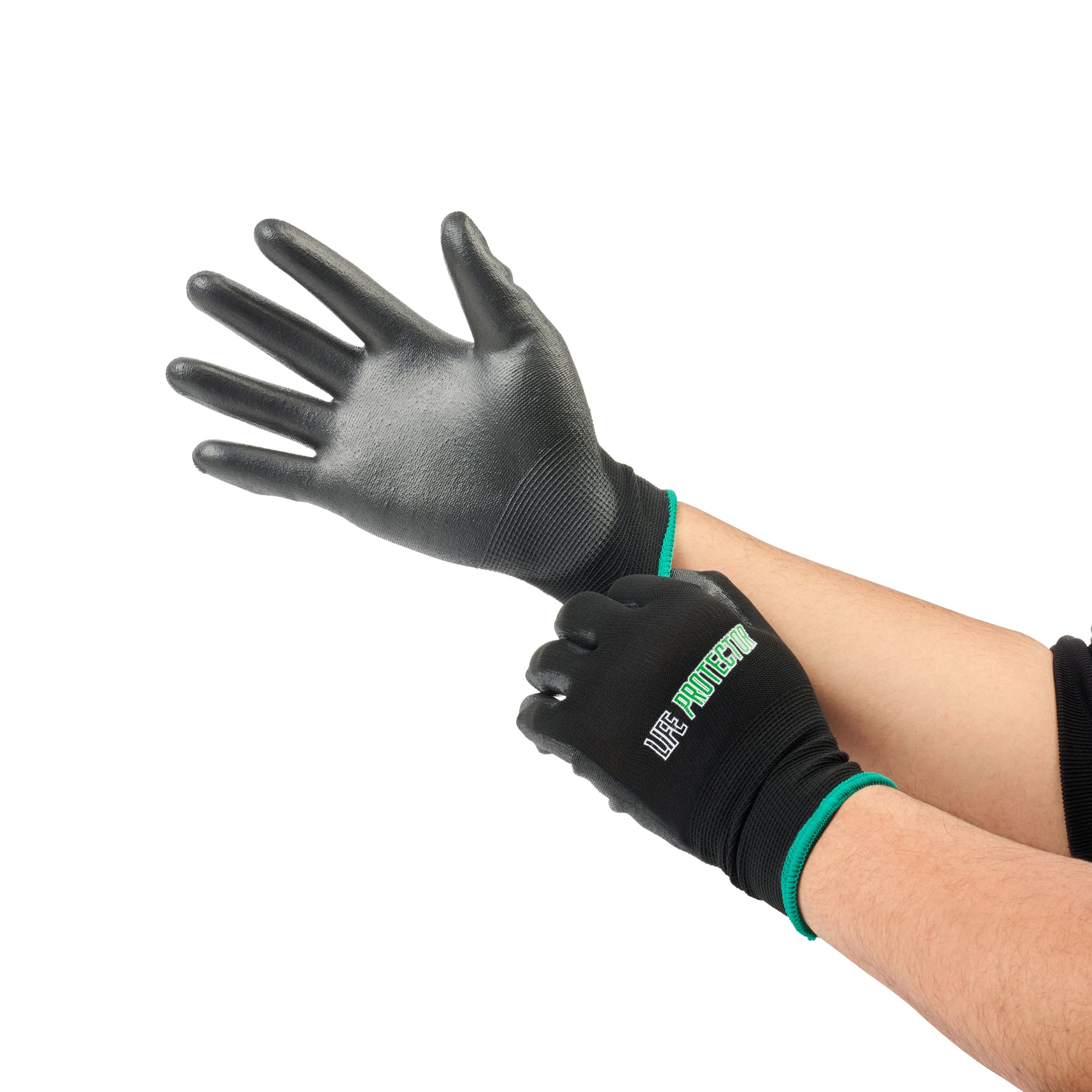 Life Protector Black Nylon Medium Work Glove - with Polyurethane Palm Coating - 10 count box