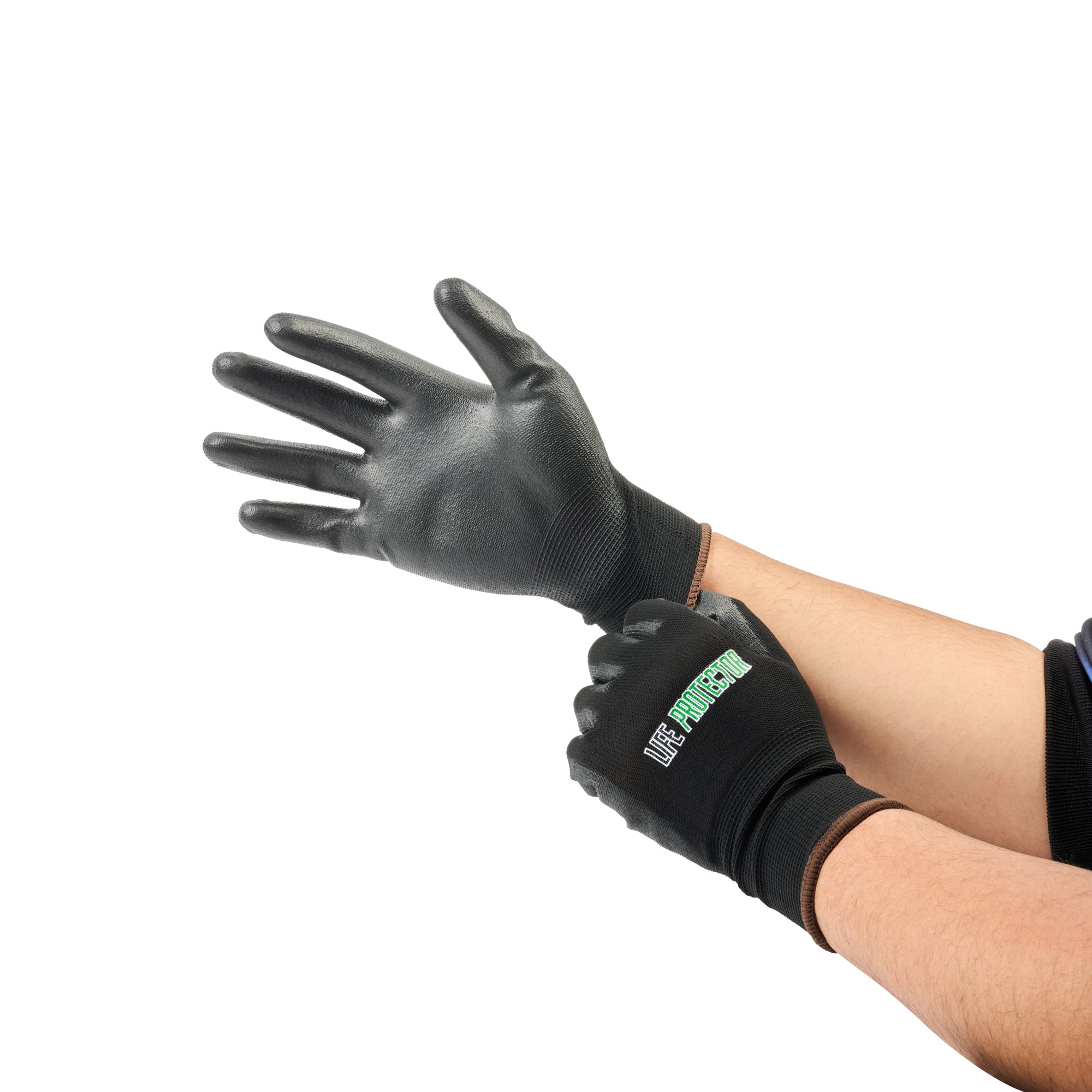 Life Protector Black Nylon Large Work Glove - with Polyurethane Palm Coating - 10 count box