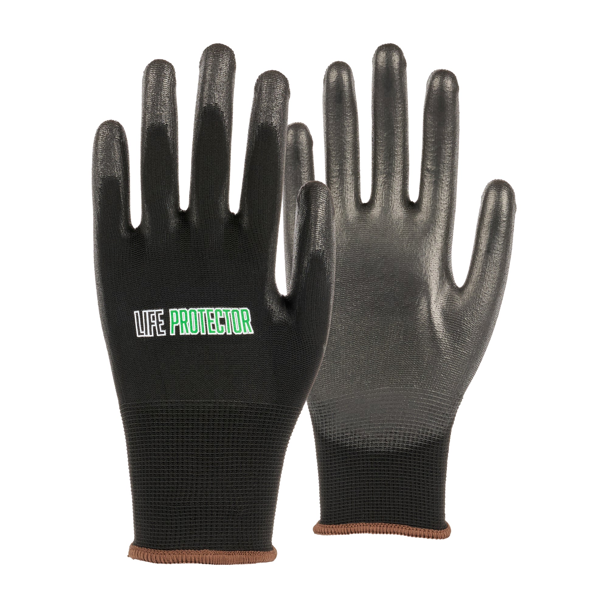 Life Protector Black Nylon Large Work Glove - with Polyurethane Palm Coating - 10 count box