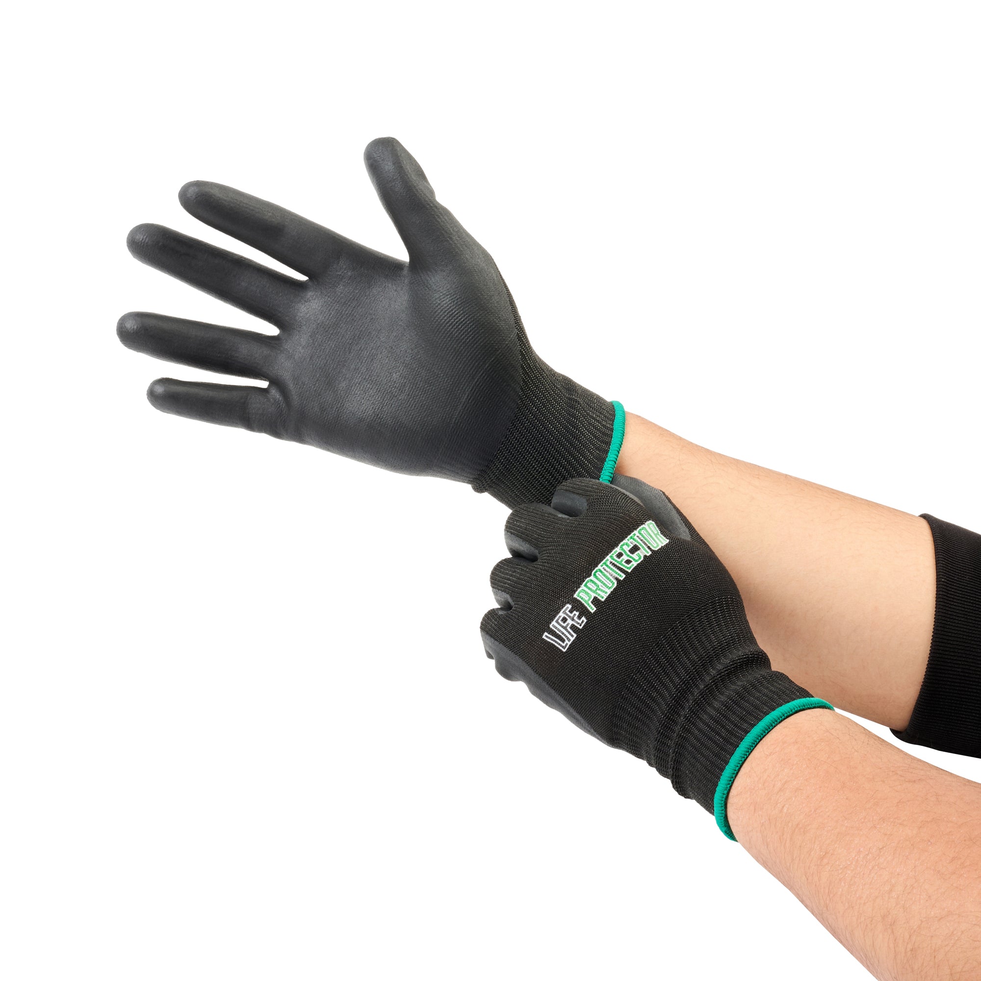 Life Protector Black HPPE Nylon / Spandex Medium Work Glove - with Ultra-Thin Foam Nitrile Palm Coating, Cut-Resistant - 10 count box