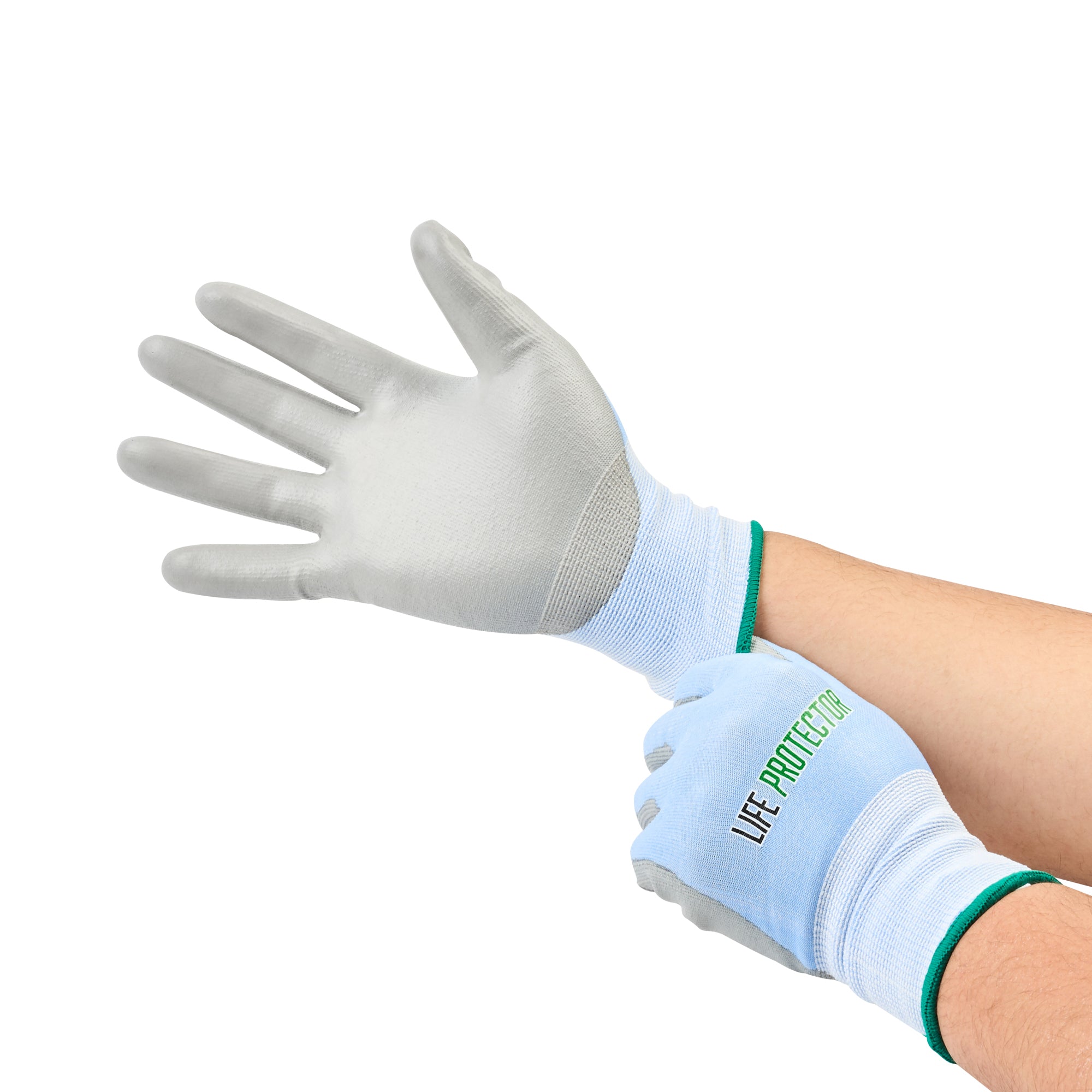 Life Protector Light Blue Diamond Blend Medium Work Glove - with Foam Polyurethane Palm Coating, Cut-Resistant - 10 count box