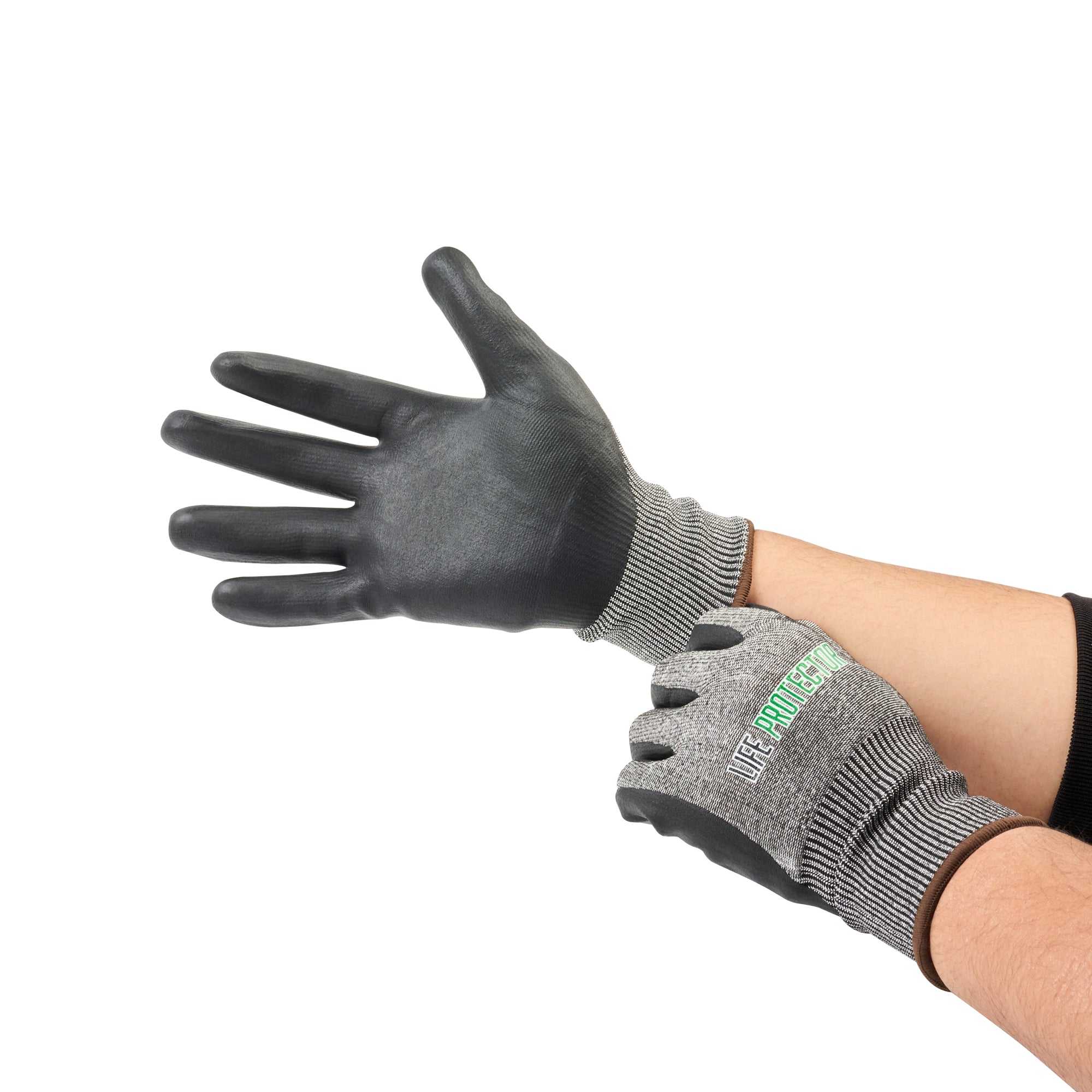 Life Protector Gray HPPE Polyester / Spandex Large Work Glove - with Ultra-Thin Foam Nitrile Palm Coating, Cut-Resistant - 10 count box